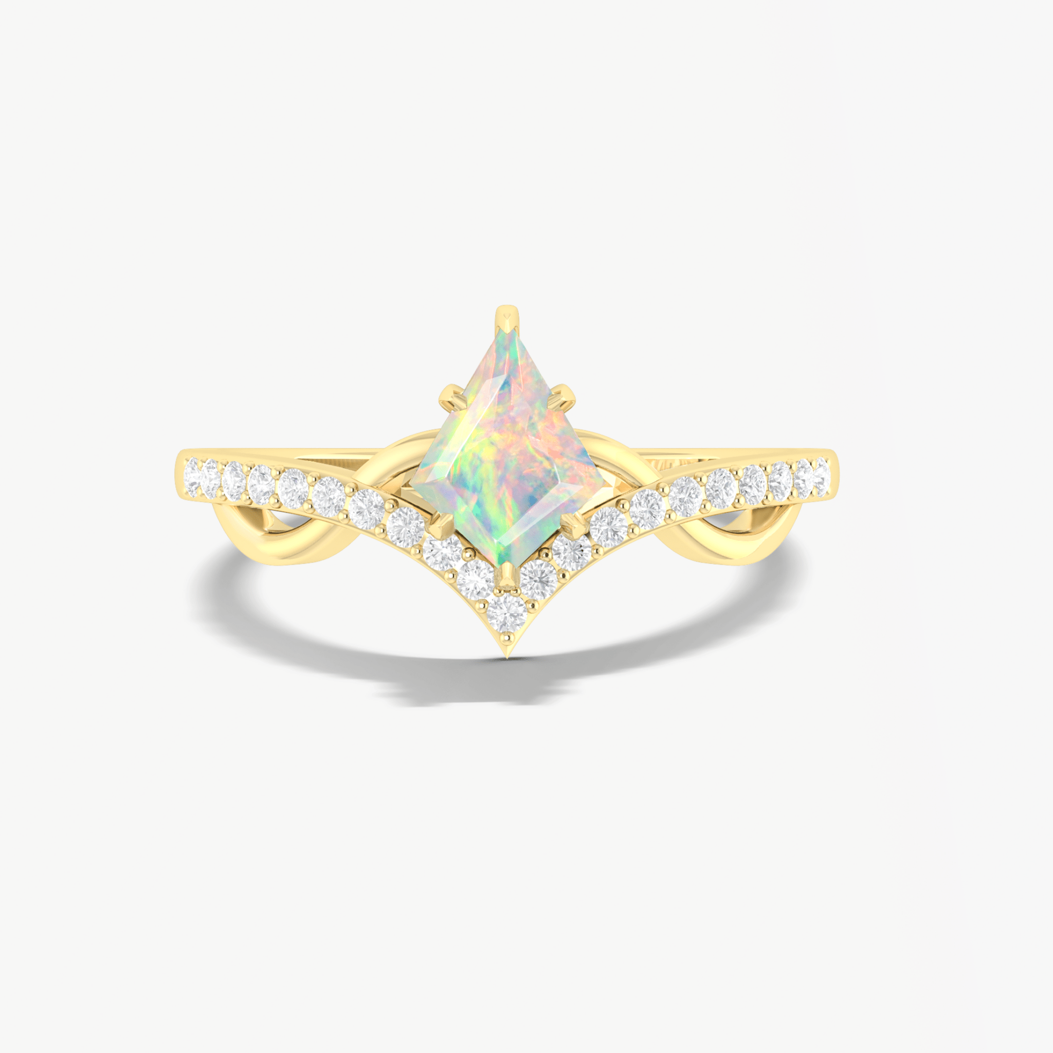 Natural White Opal Kite Shape Wishbone Ring - Goodstone Jewels