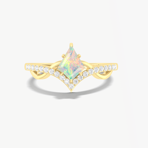 White Opal Kite Wishbone Ring - Natural White Opal Jewelry