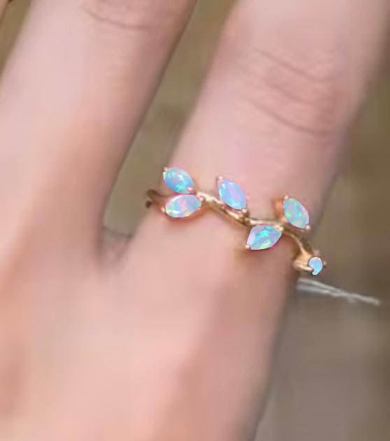 Natural White Opal Leaf Style Six Stone Gold Filled & 925 Silver Ring - Goodstone Jewels