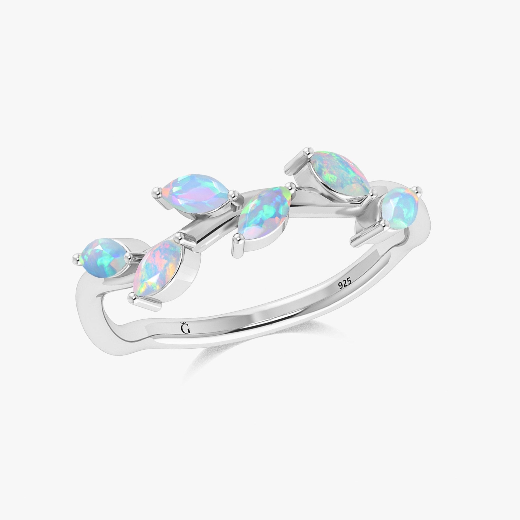 Natural White Opal Leaf Style Six Stone Gold Filled & 925 Silver Ring - Goodstone Jewels