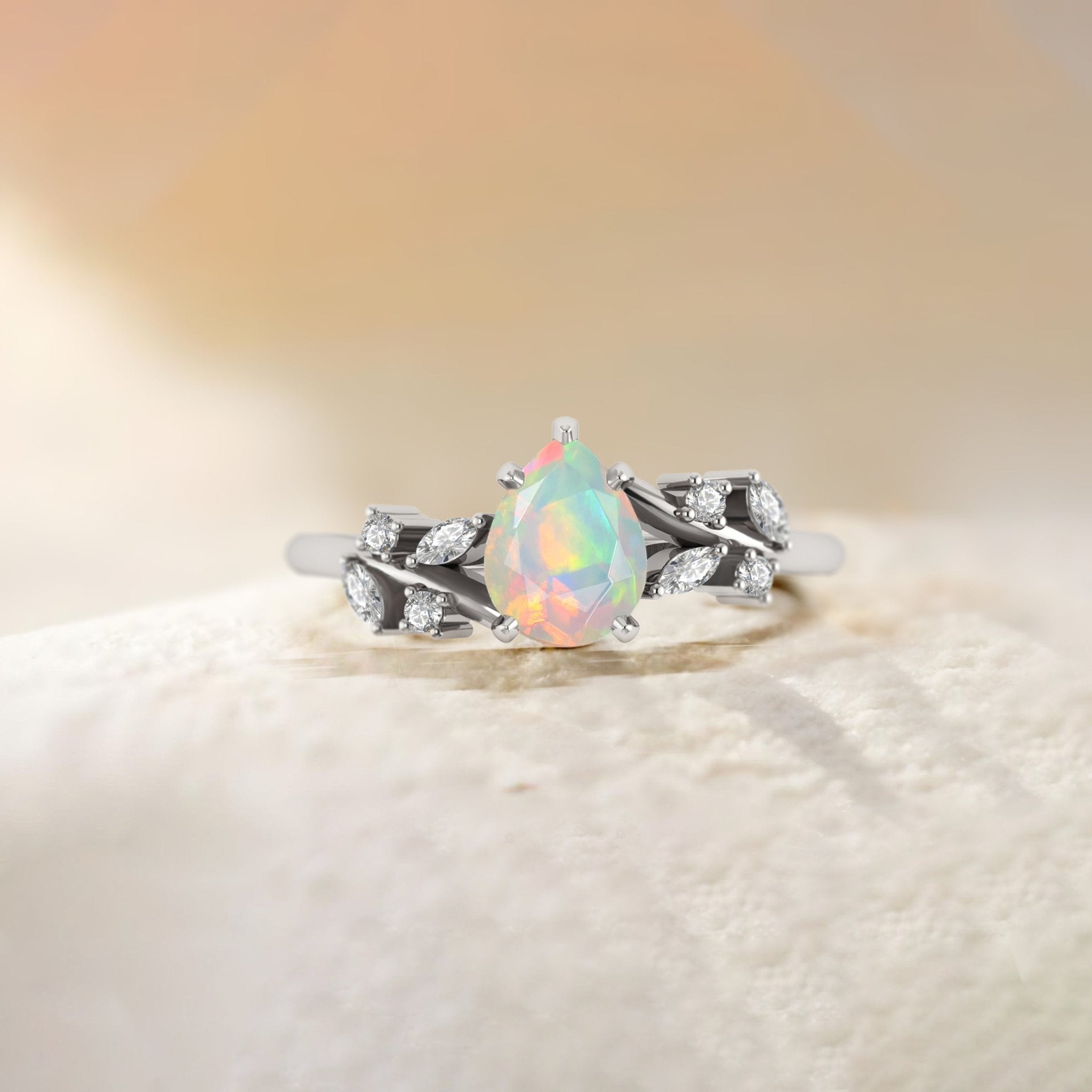 Natural White Opal Leaf Style Statement Ring For Her - Goodstone Jewels