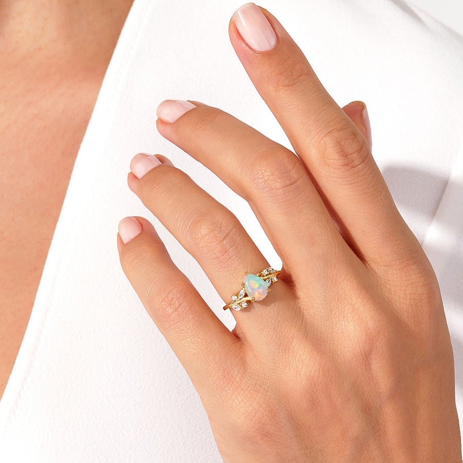 Natural White Opal Leaf Style Statement Ring For Her - Goodstone Jewels