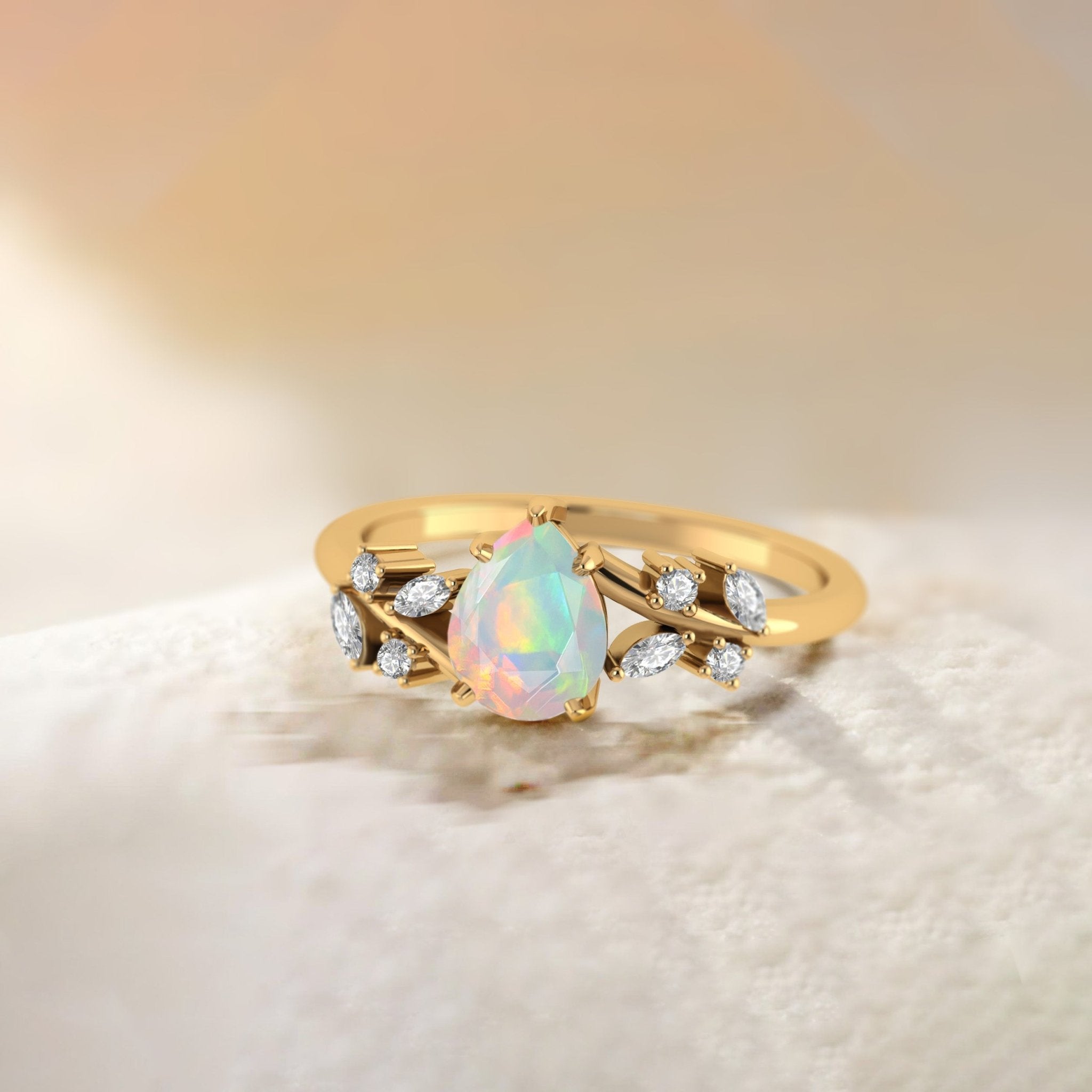 Natural White Opal Leaf Style Statement Ring For Her - Goodstone Jewels