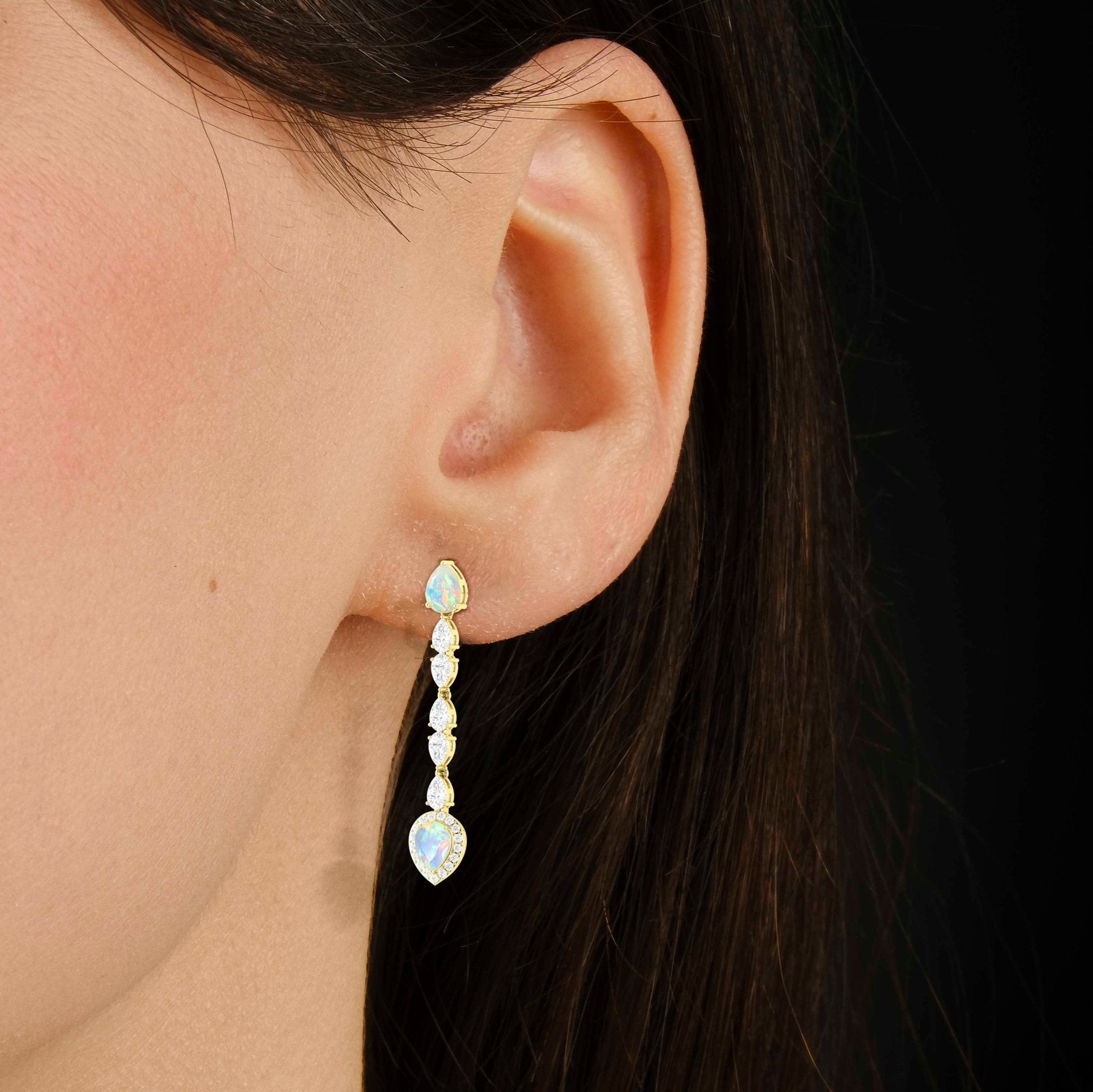 Natural White Opal Long Drop Stud Earring - Goodstone Jewels