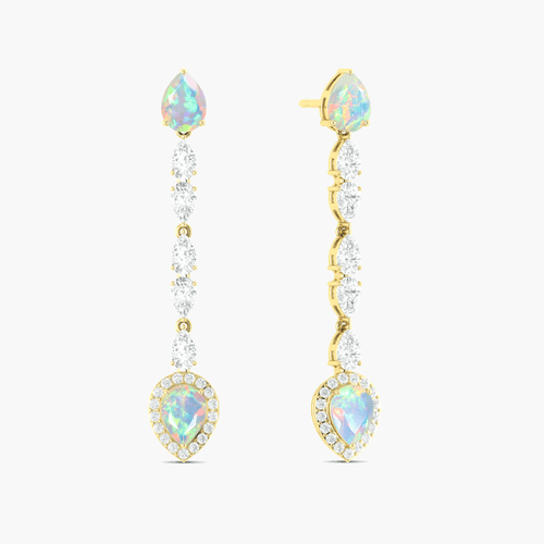 Natural White Opal Long Drop Stud Earring