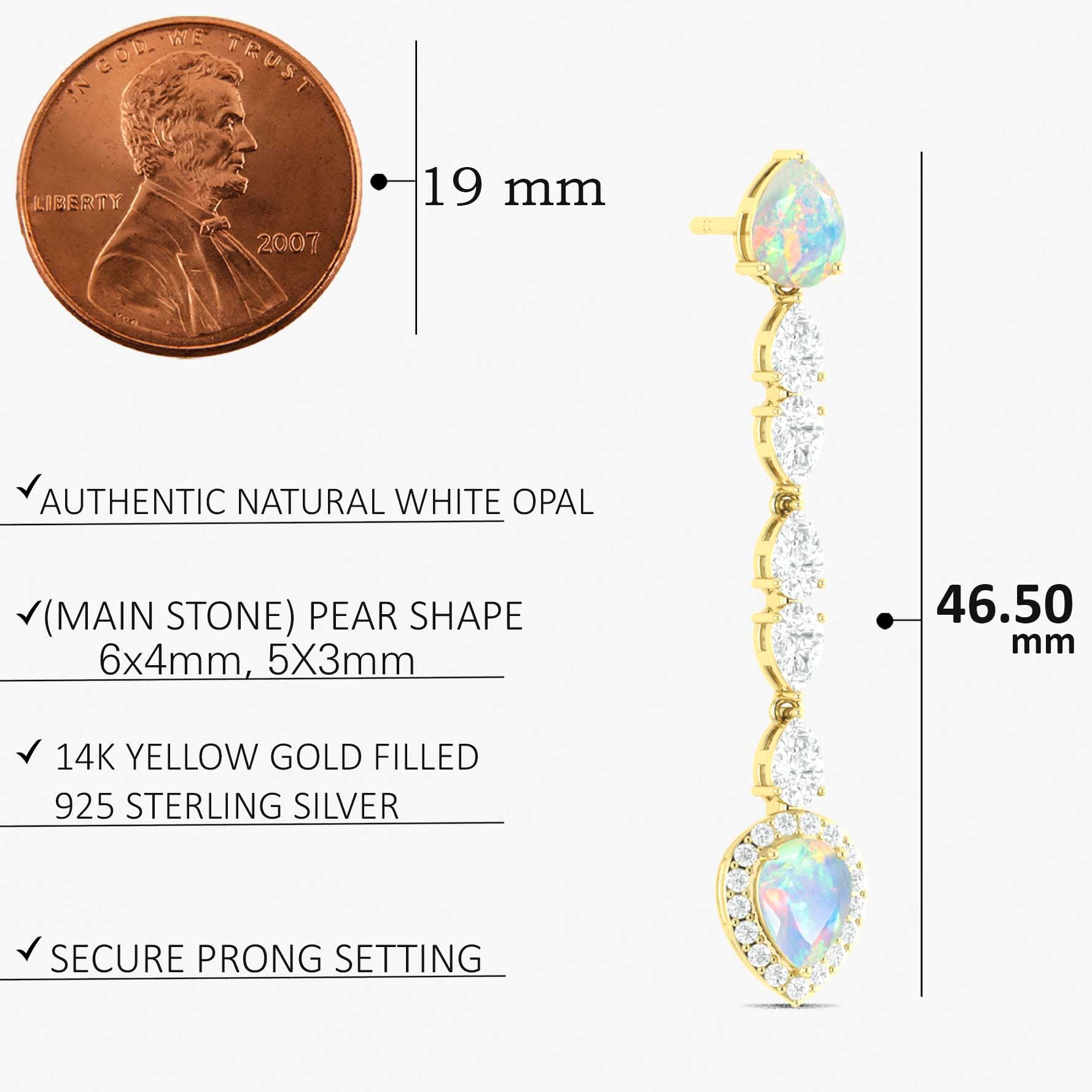 Natural White Opal Long Drop Stud Earring - Goodstone Jewels