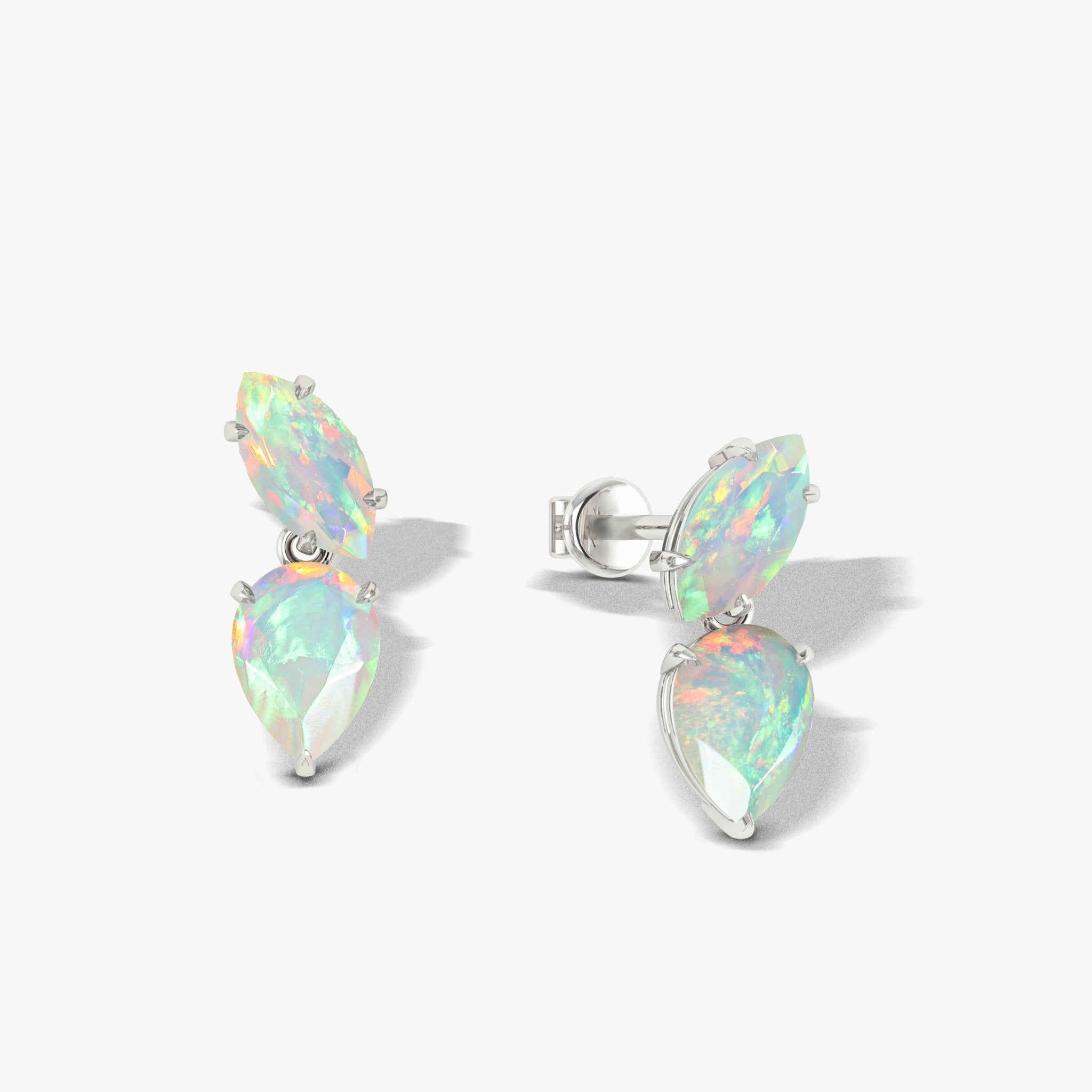 Natural White Opal Marquise & Pear Two Stone Stud Earrings - Goodstone Jewels