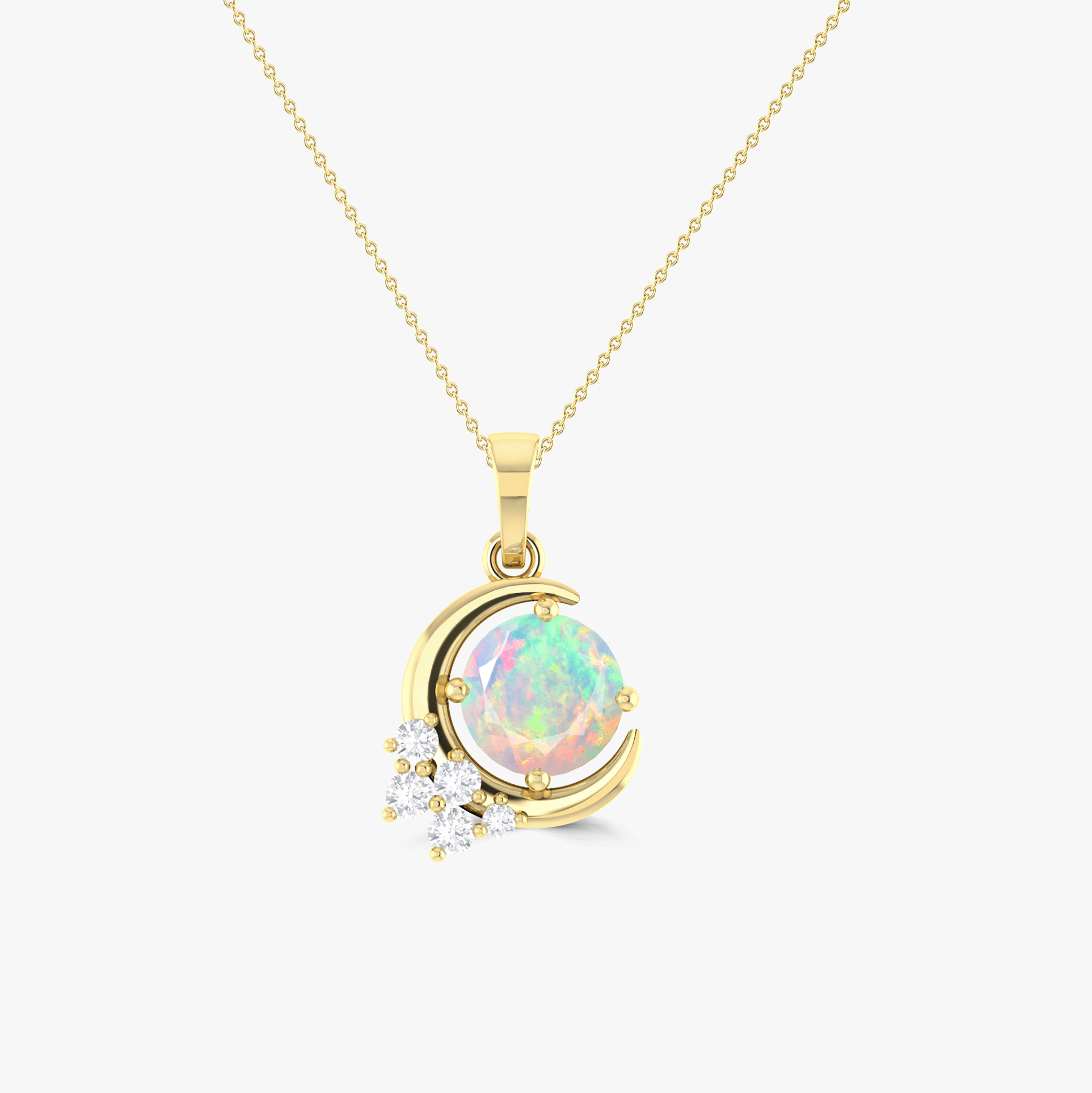 Natural White Opal Moon Charm Pendant Necklace - Goodstone Jewels