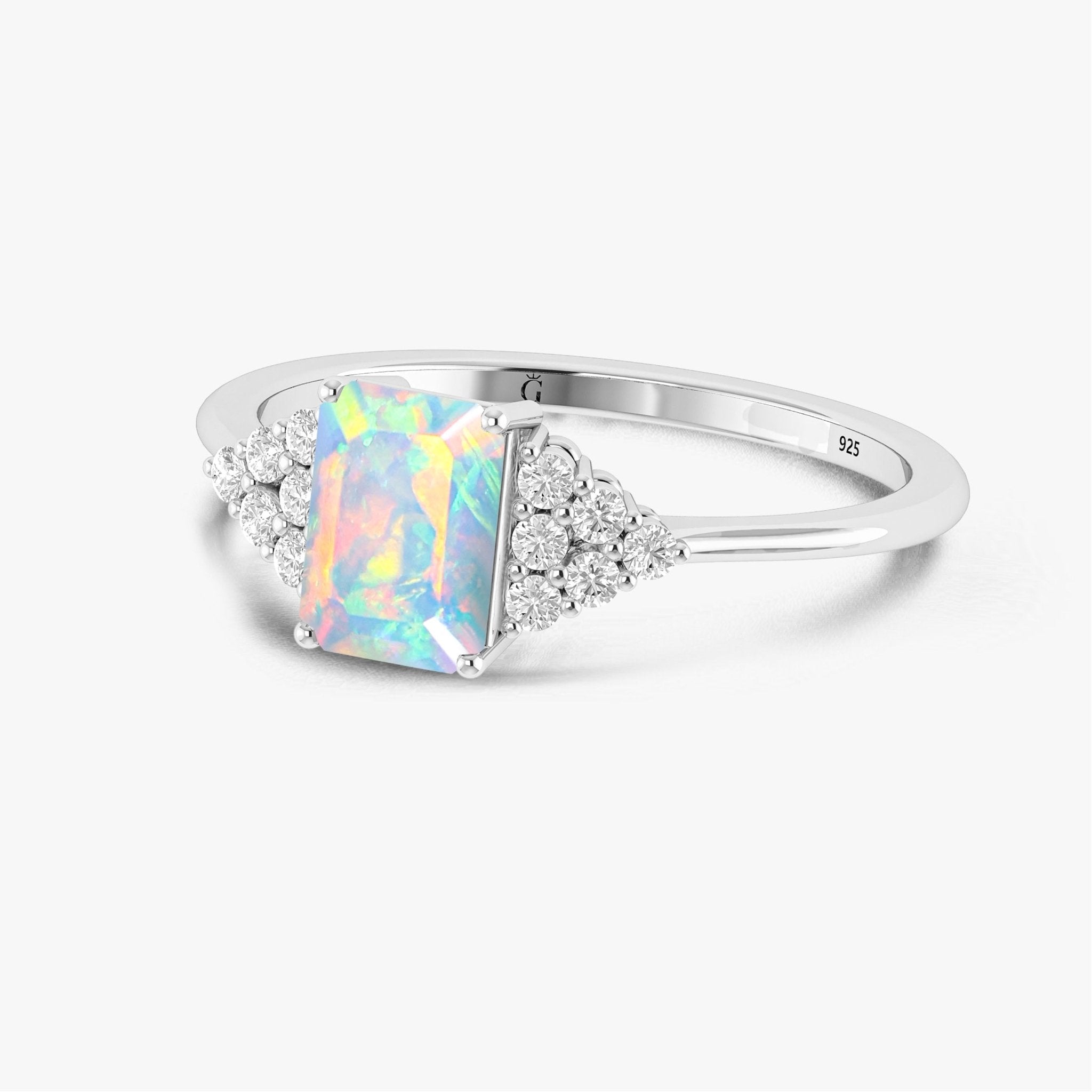 Natural White Opal Octagon Stone Solitaire Ring in Yellow Gold Filled & Sterling Silver - Goodstone Jewels