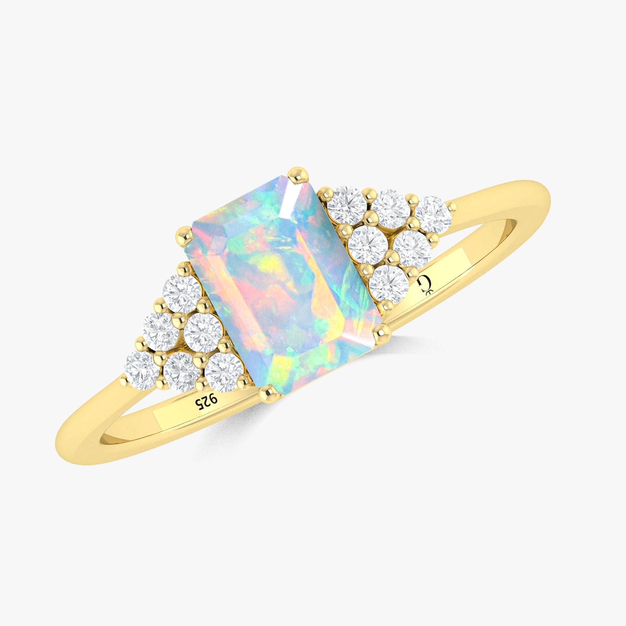 Natural White Opal Octagon Stone Solitaire Ring in Yellow Gold Filled & Sterling Silver - Goodstone Jewels