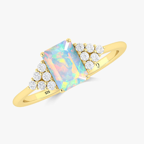 White Opal Solitaire Ring in Gold Filled Sterling Silver