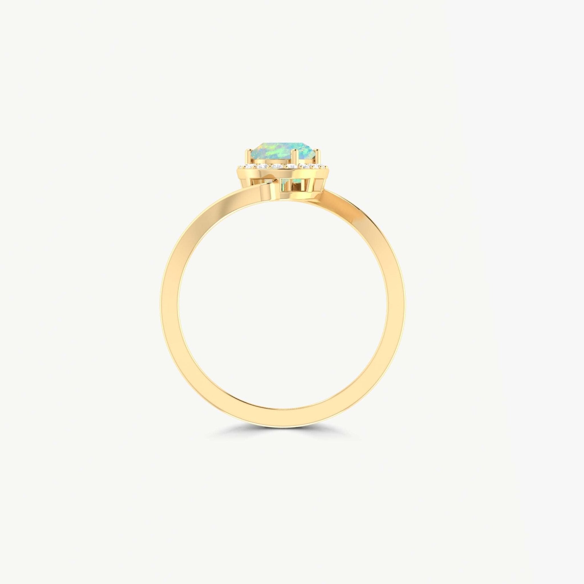 Natural White Opal Oval Shape Bypass Halo Ring - Goodstone Jewels