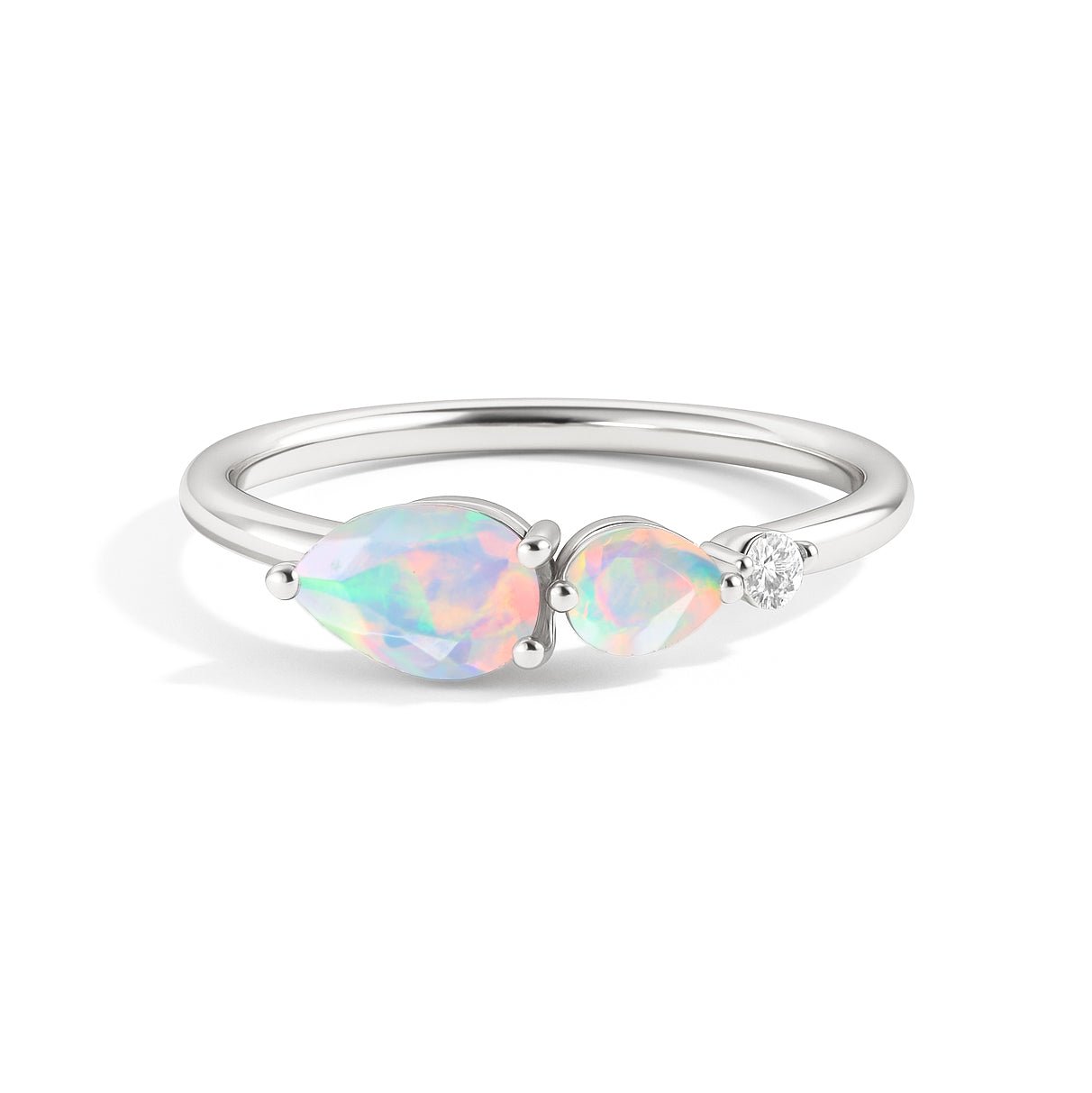 Natural White Opal Pear Shape Two Stone Ring in Yellow Gold Filled & Silver - Goodstone Jewels