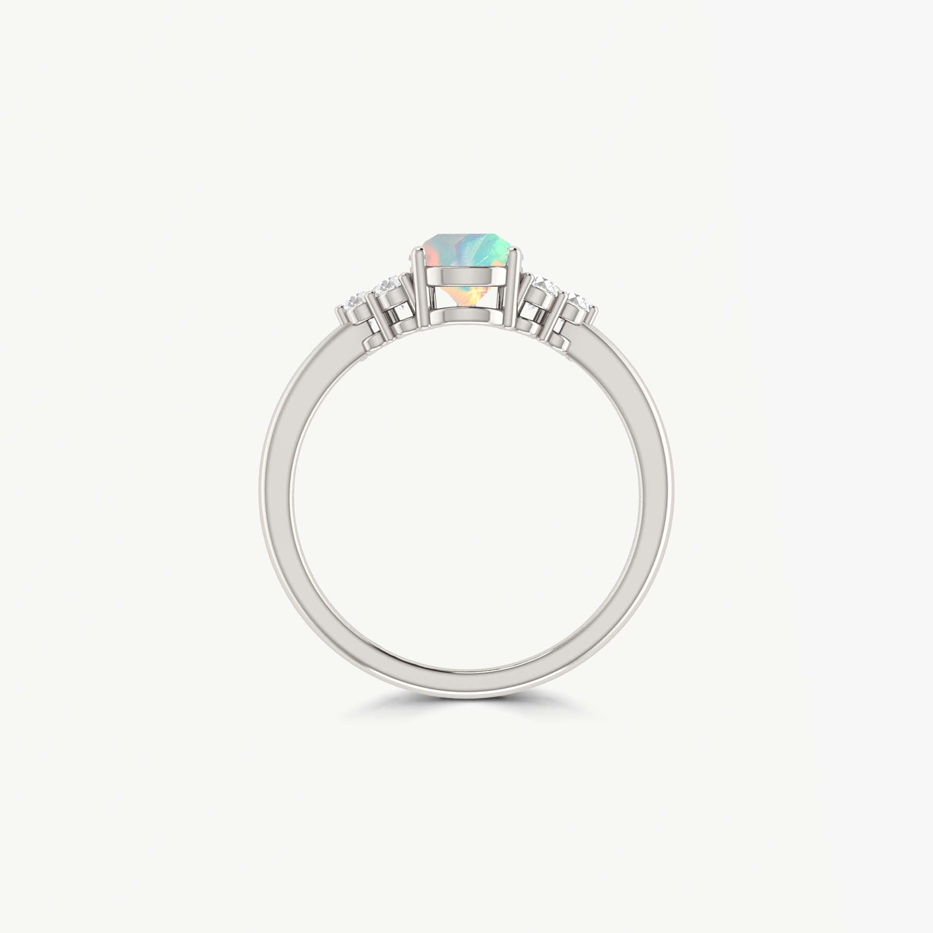 Natural White Opal Pear Shape & White Zircon Solitaire with Accents Ring - Goodstone Jewels