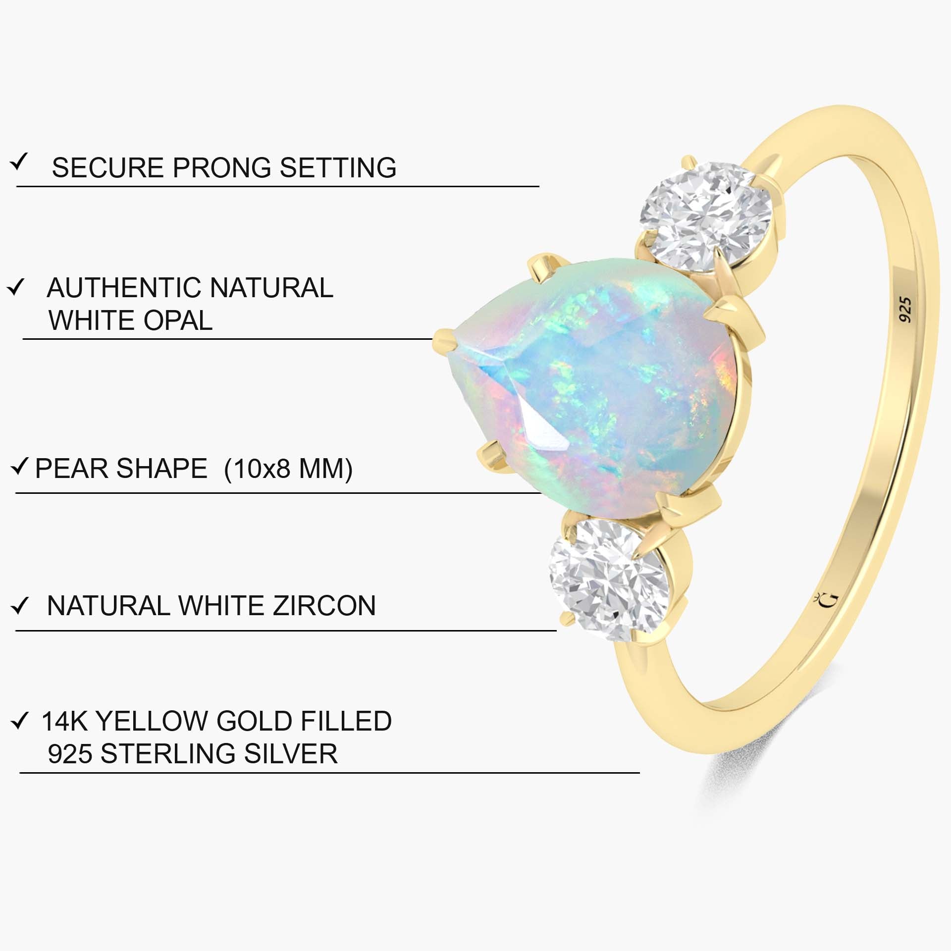 Natural White Opal Pear Shape with Zircon Three Stone Statement Ring - Goodstone Jewels