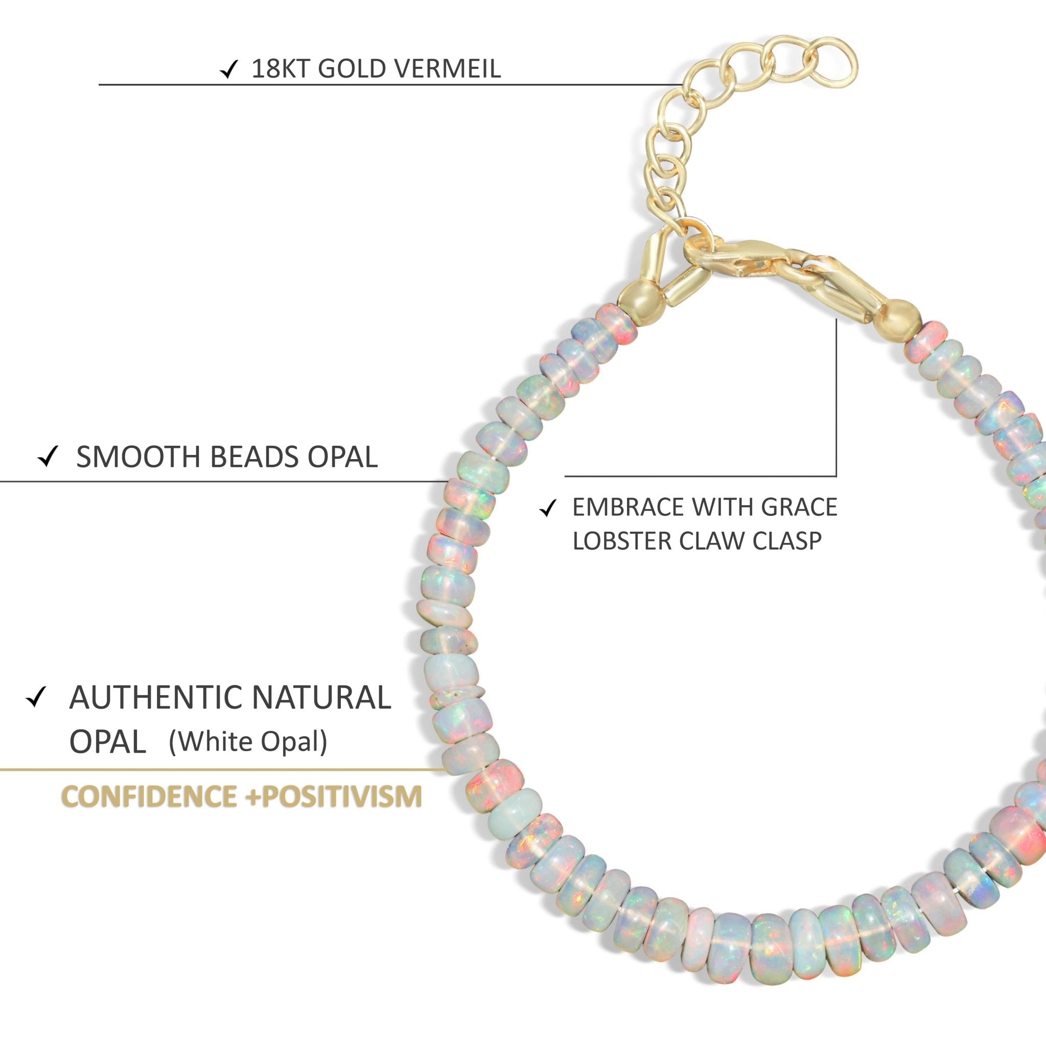 Natural White Opal Plain Beaded Bracelet Handmade Jewelry - Goodstone Jewels