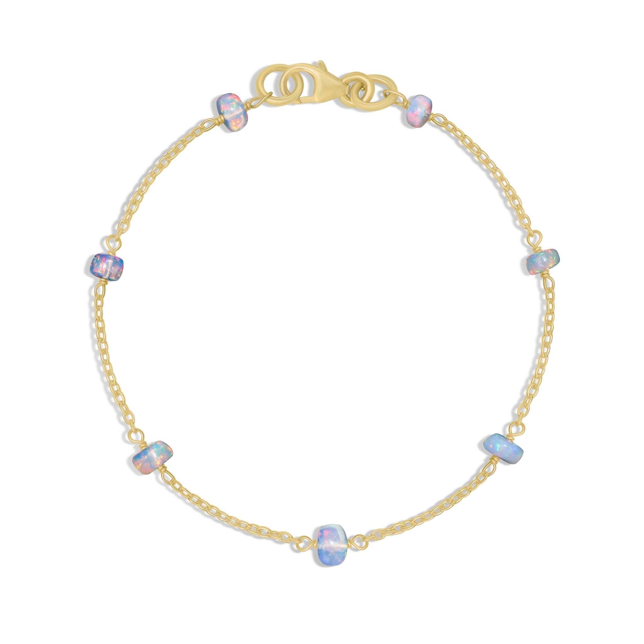 Natural White Opal Rondelle Minimalist Chain Beaded Bracelet - Goodstone Jewels