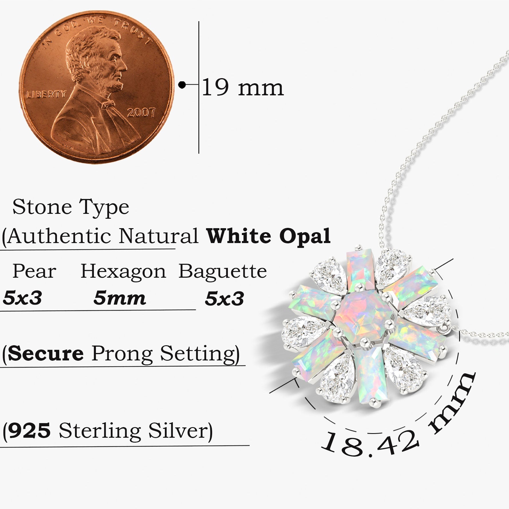 Natural White Opal Round Cluster Charm Pendant Necklace - Goodstone Jewels