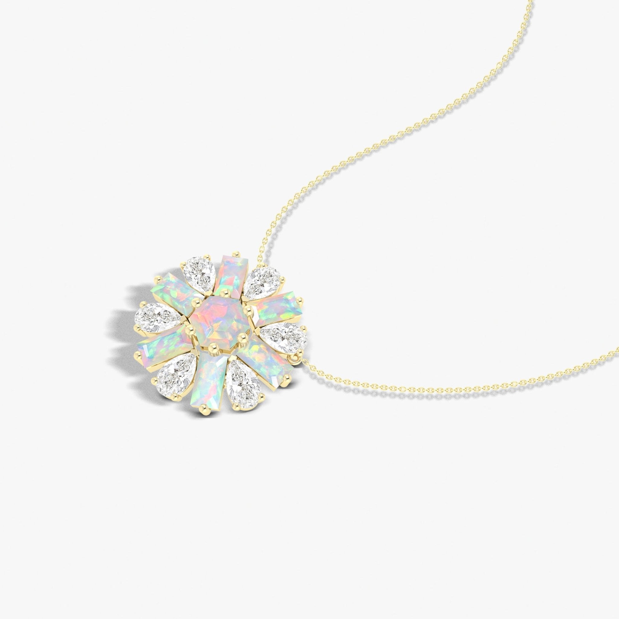 Natural White Opal Round Cluster Charm Pendant Necklace - Goodstone Jewels