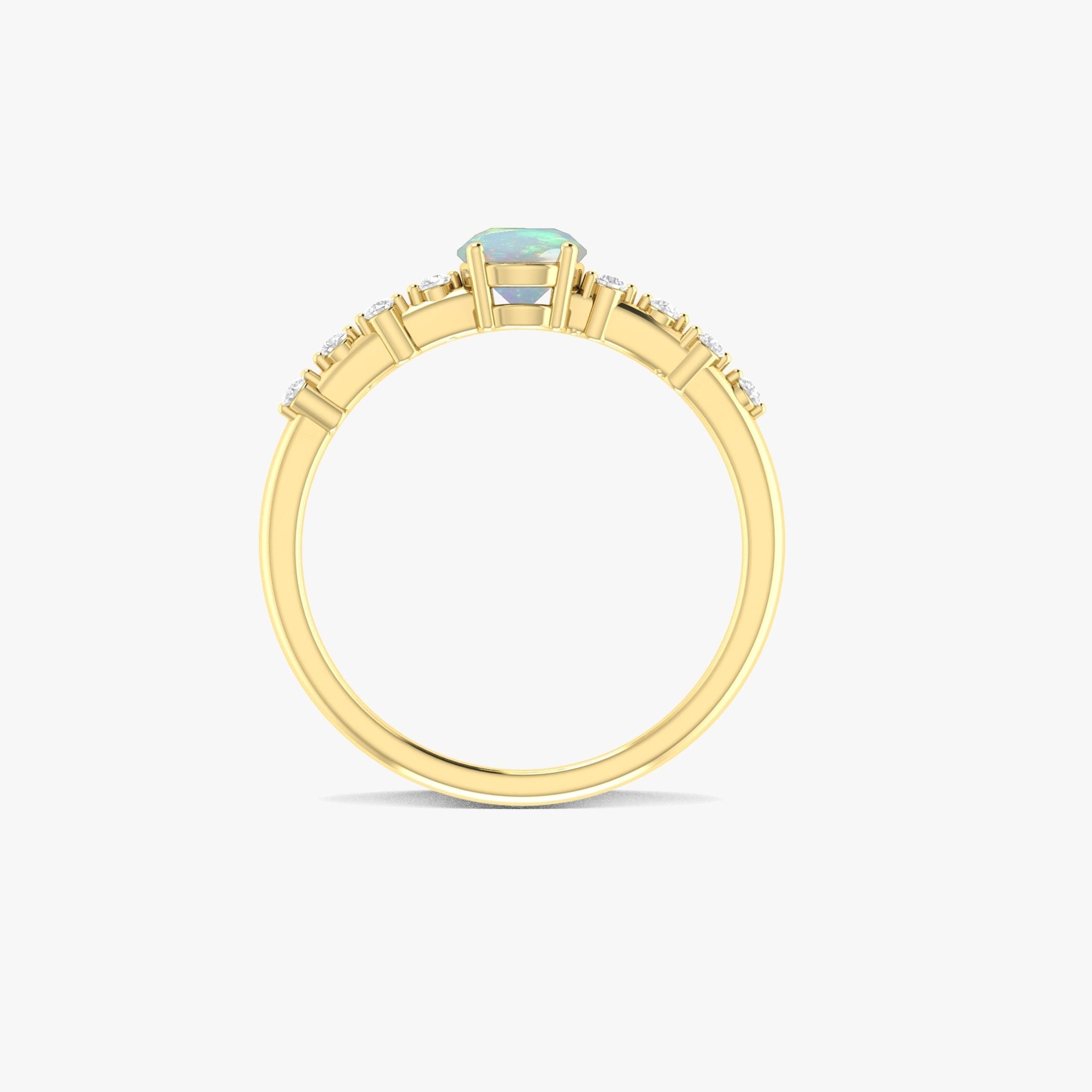 Natural White Opal ROUND STONE MINIMALIST SOLITAIRE WITH ACCENTS RING - Goodstone Jewels
