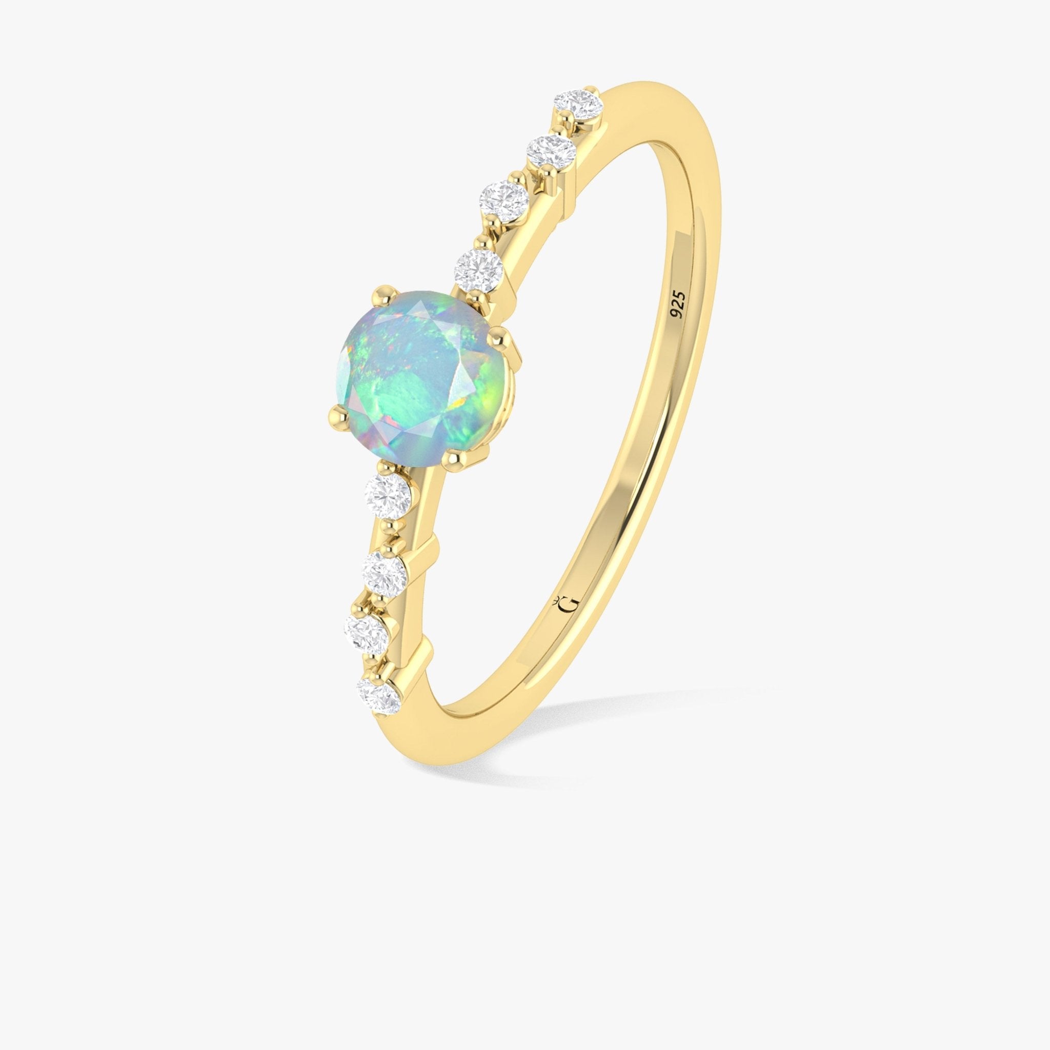 Natural White Opal ROUND STONE MINIMALIST SOLITAIRE WITH ACCENTS RING - Goodstone Jewels
