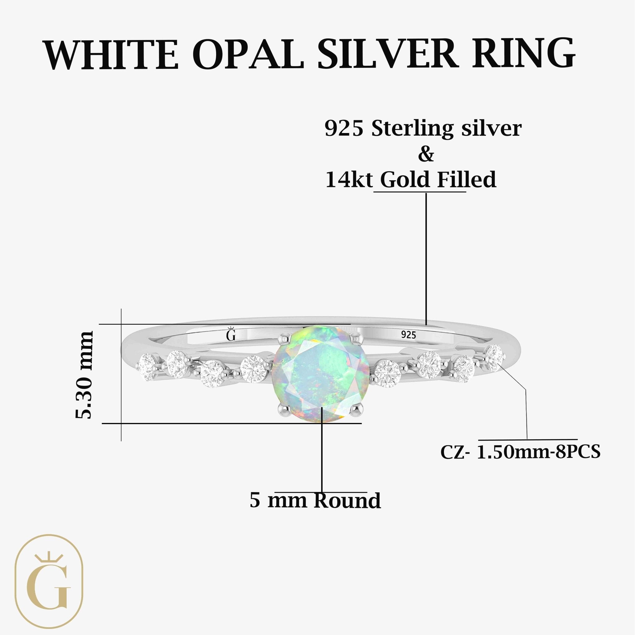 Natural White Opal ROUND STONE MINIMALIST SOLITAIRE WITH ACCENTS RING - Goodstone Jewels