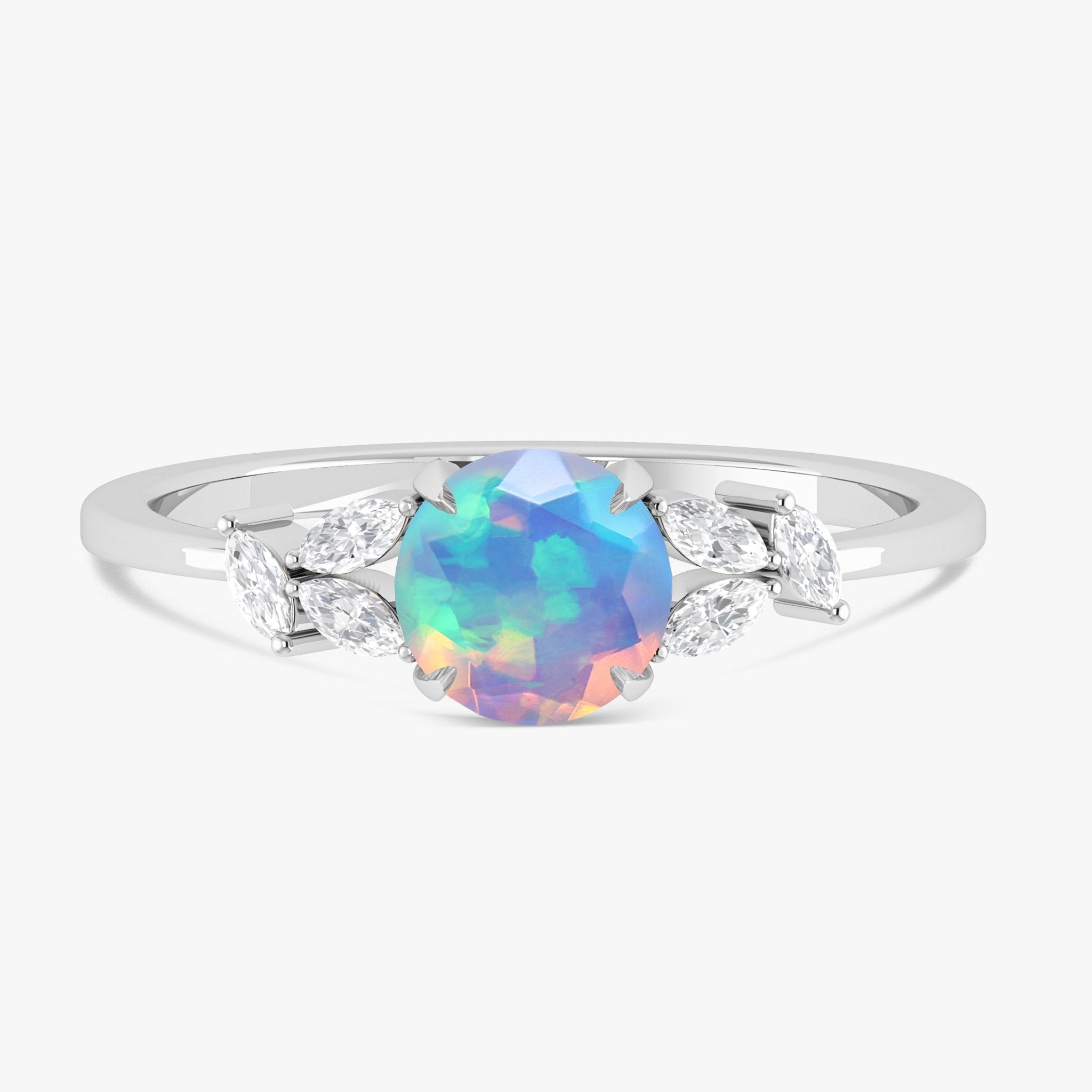 Natural White Opal Round Stone Statement Ring in Silver & Gold Filled - Goodstone Jewels