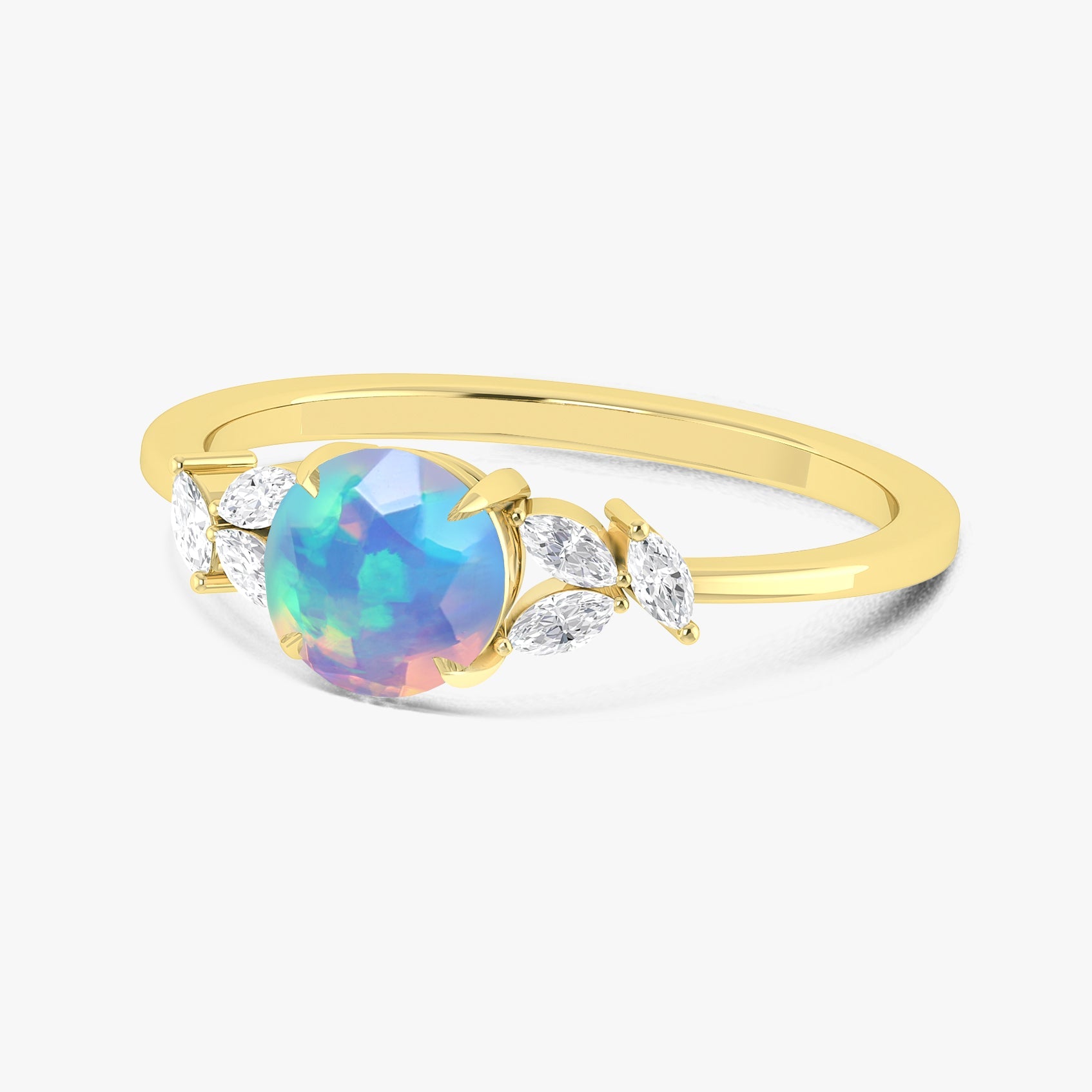 Natural White Opal Round Stone Statement Ring in Silver & Gold Filled - Goodstone Jewels