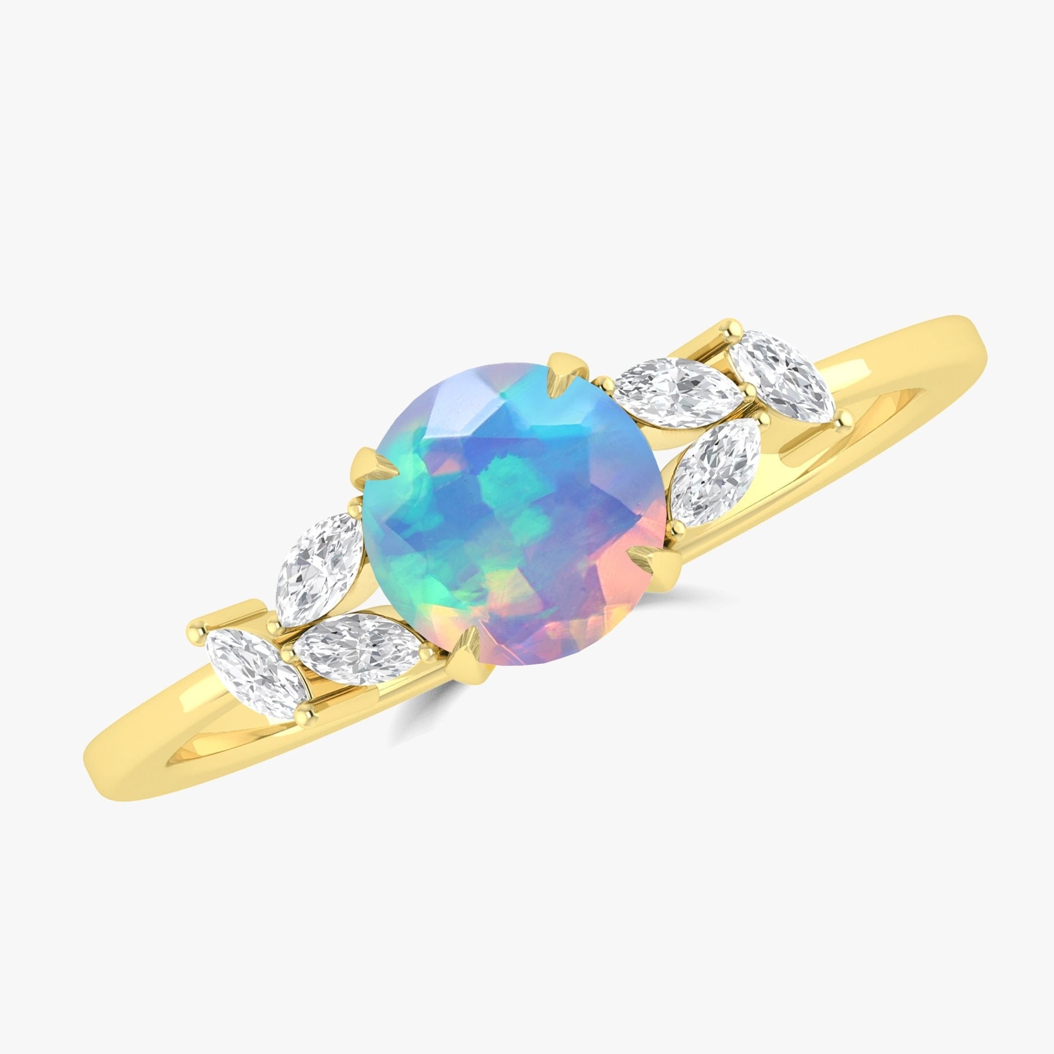 Natural White Opal Round Stone Statement Ring in Silver & Gold Filled - Goodstone Jewels