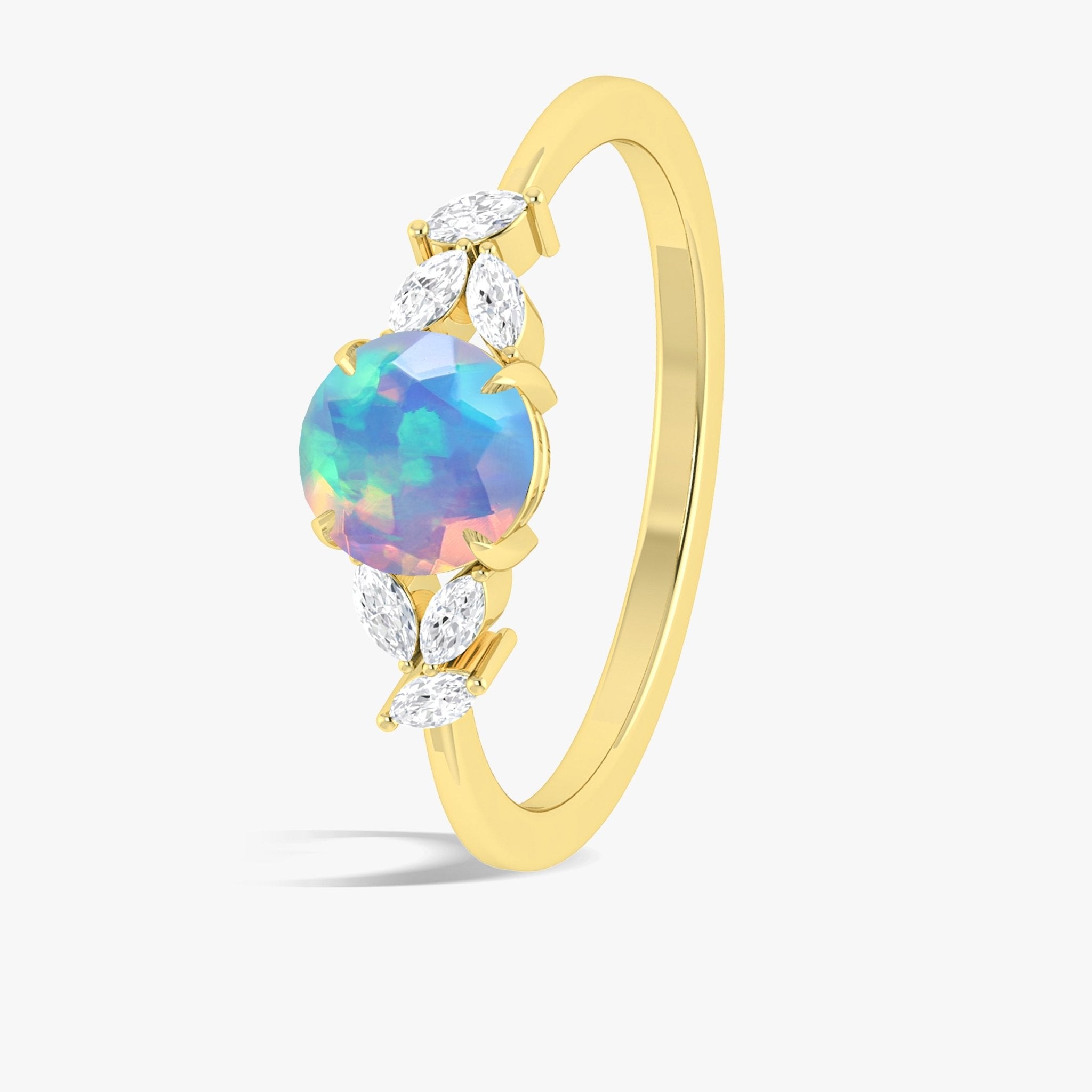 Natural White Opal Round Stone Statement Ring in Silver & Gold Filled - Goodstone Jewels