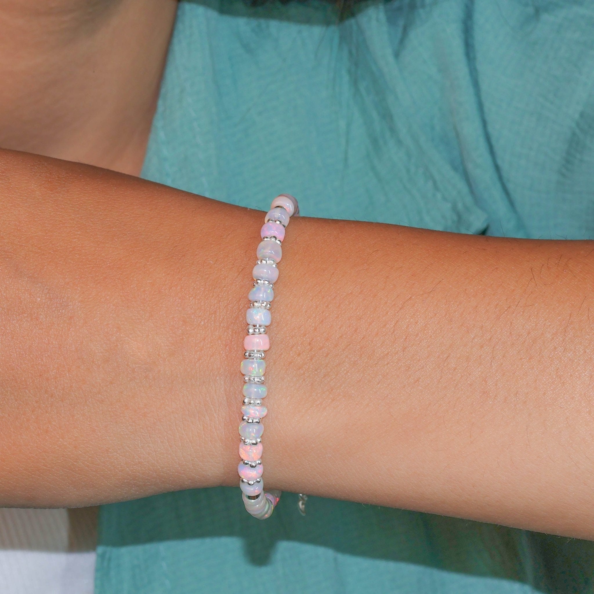 Natural White Opal Separator Rondelle Beaded Bracelet - Goodstone Jewels