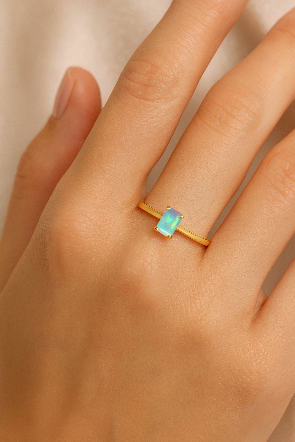 Natural White Opal SINGLE BAGUETTE STONE SOLITAIRE RING - Goodstone Jewels