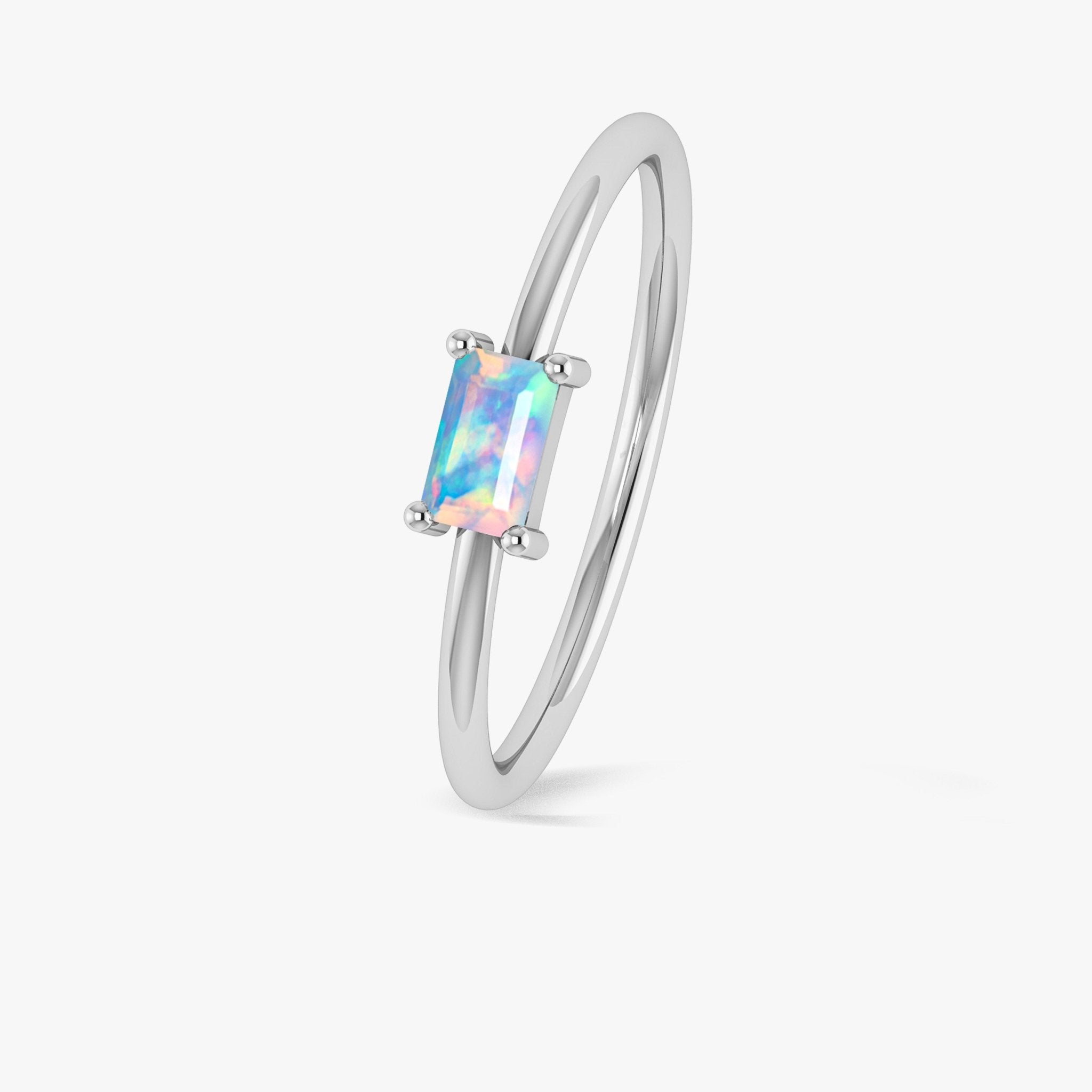 Natural White Opal SINGLE BAGUETTE STONE SOLITAIRE RING - Goodstone Jewels