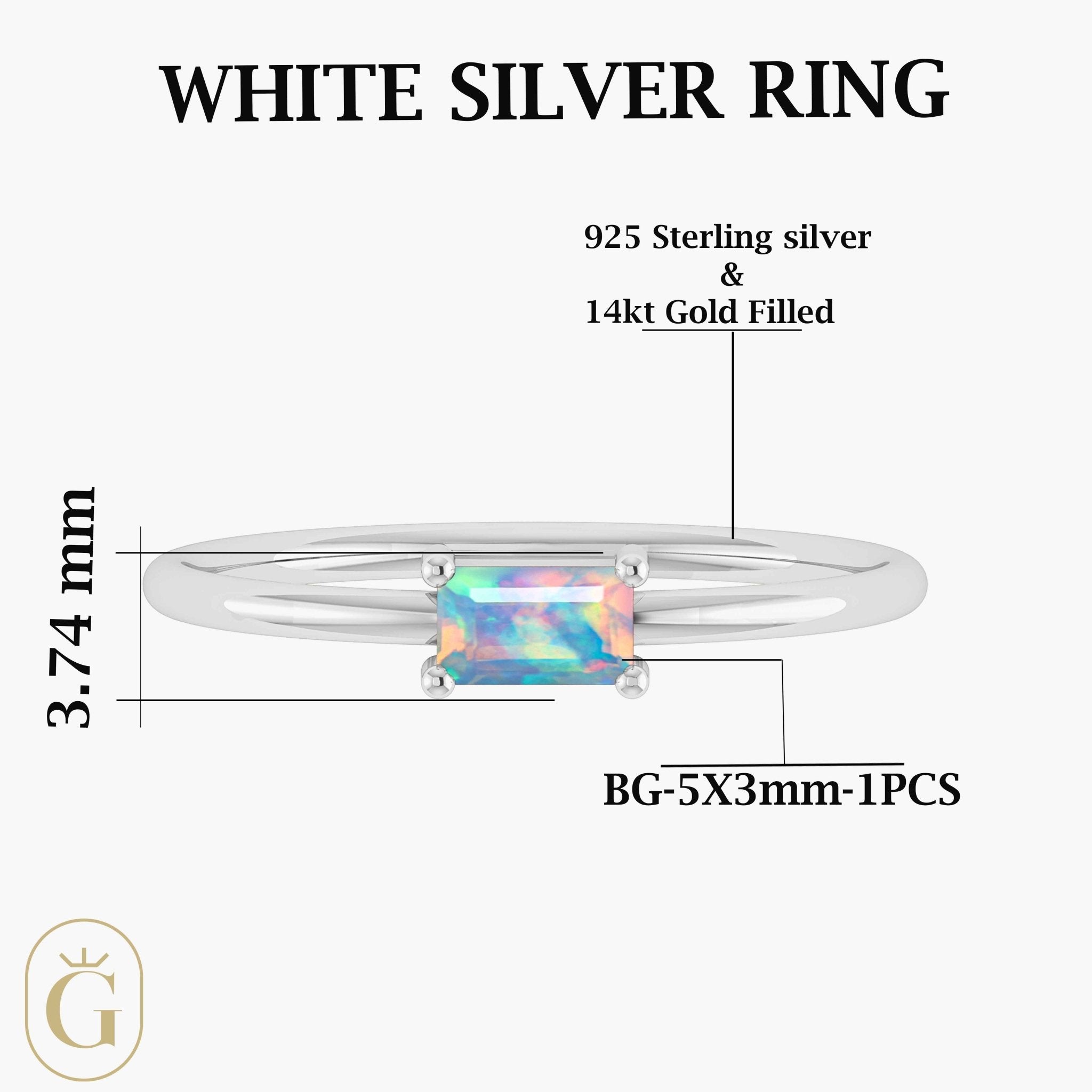 Natural White Opal SINGLE BAGUETTE STONE SOLITAIRE RING - Goodstone Jewels