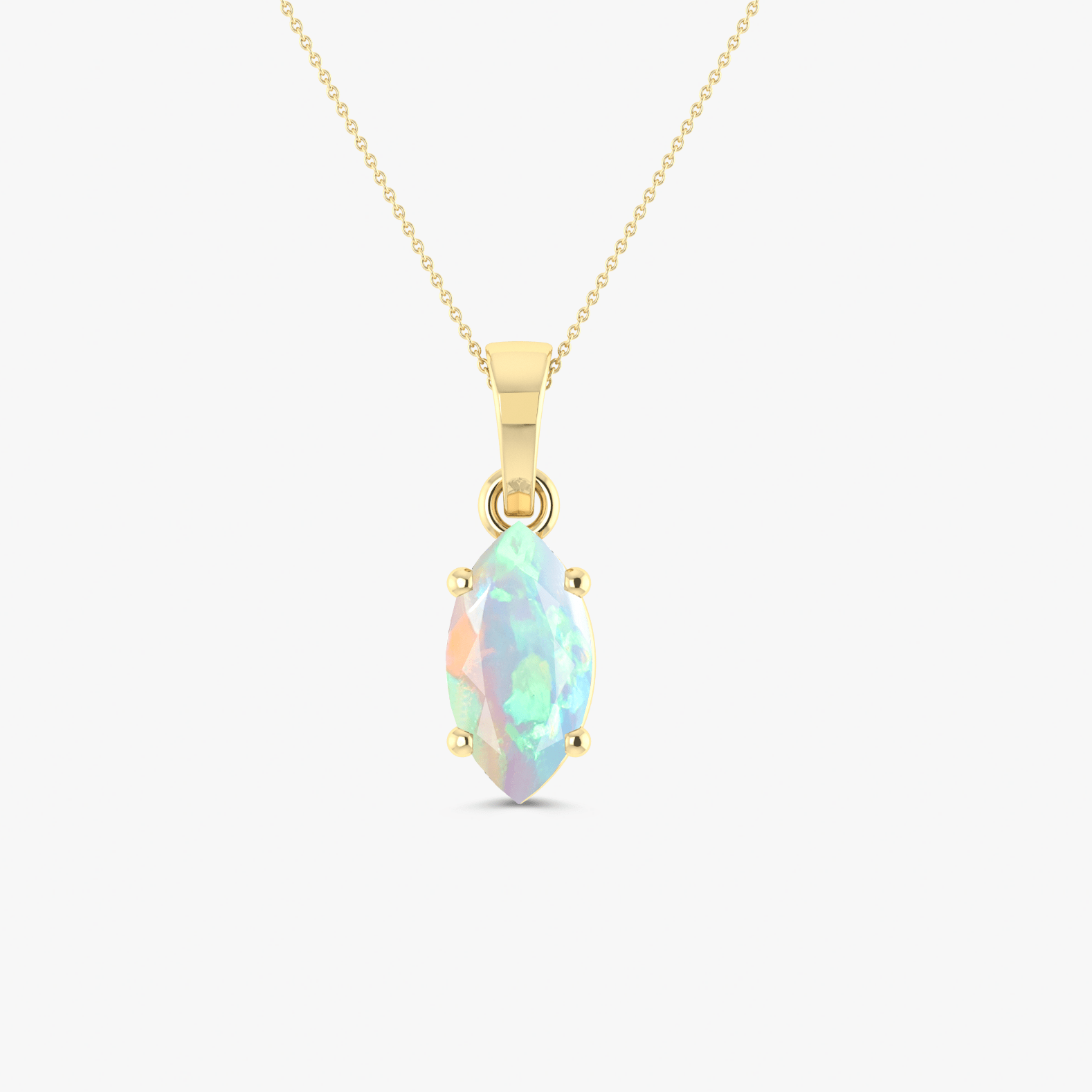 Natural White Opal Solitaire Chain Pendant Necklace - Goodstone Jewels