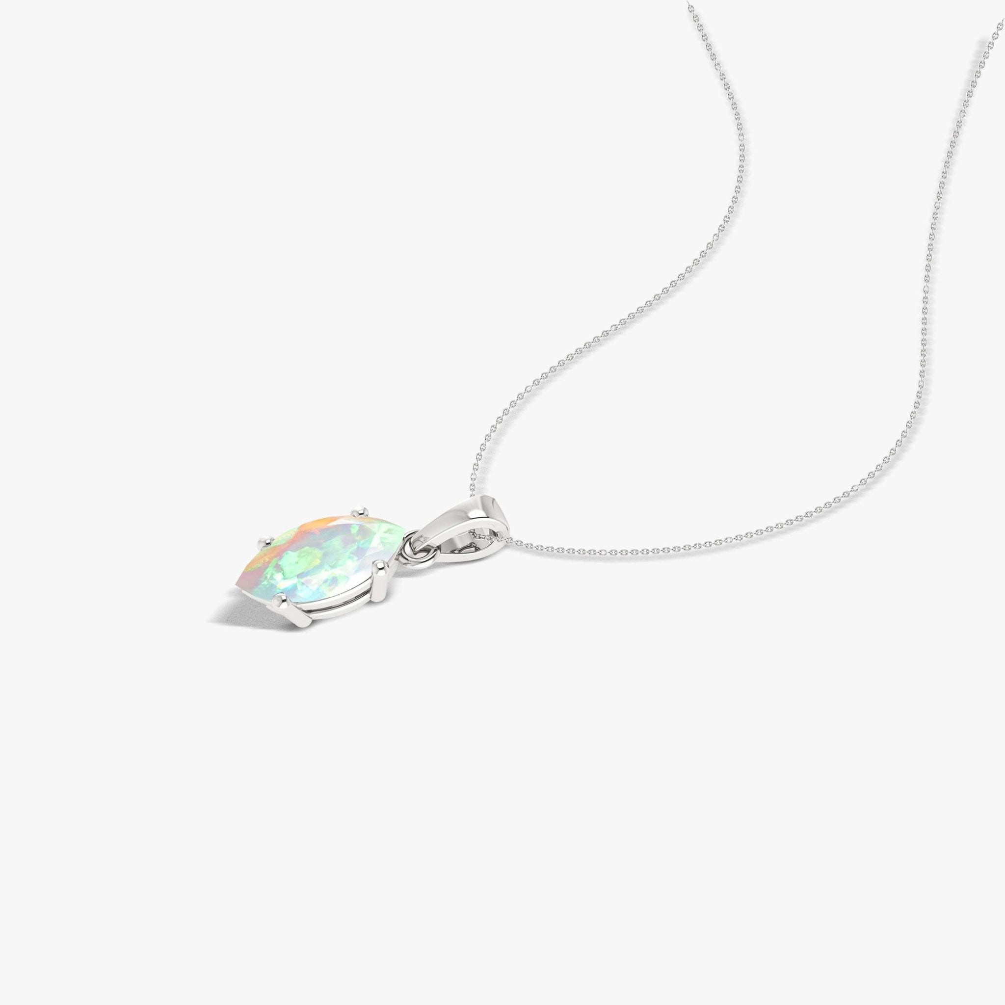 Natural White Opal Solitaire Chain Pendant Necklace - Goodstone Jewels
