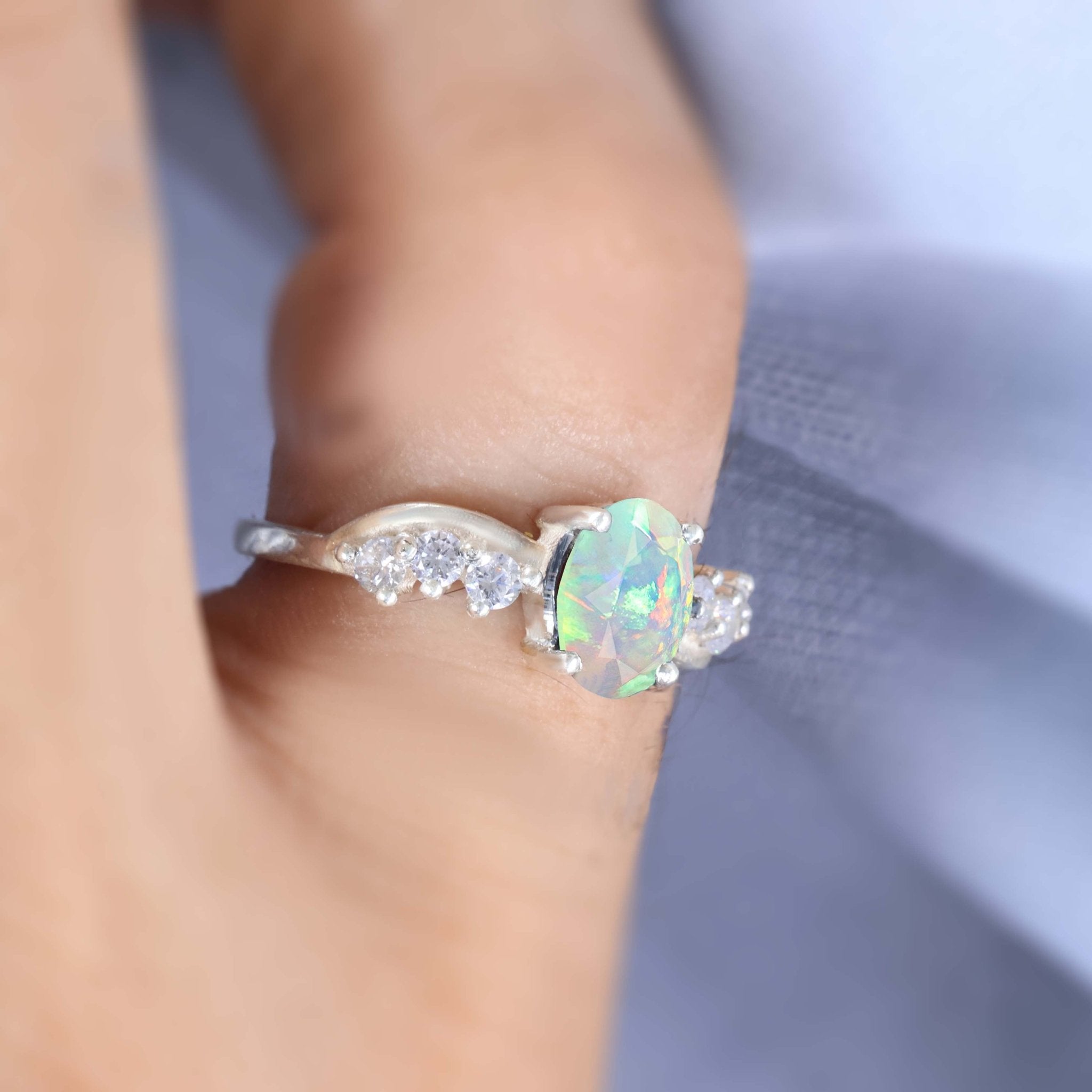 Natural White Opal Solitaire with Accents Ring with Gold Filled & Sterling Silver - Goodstone Jewels