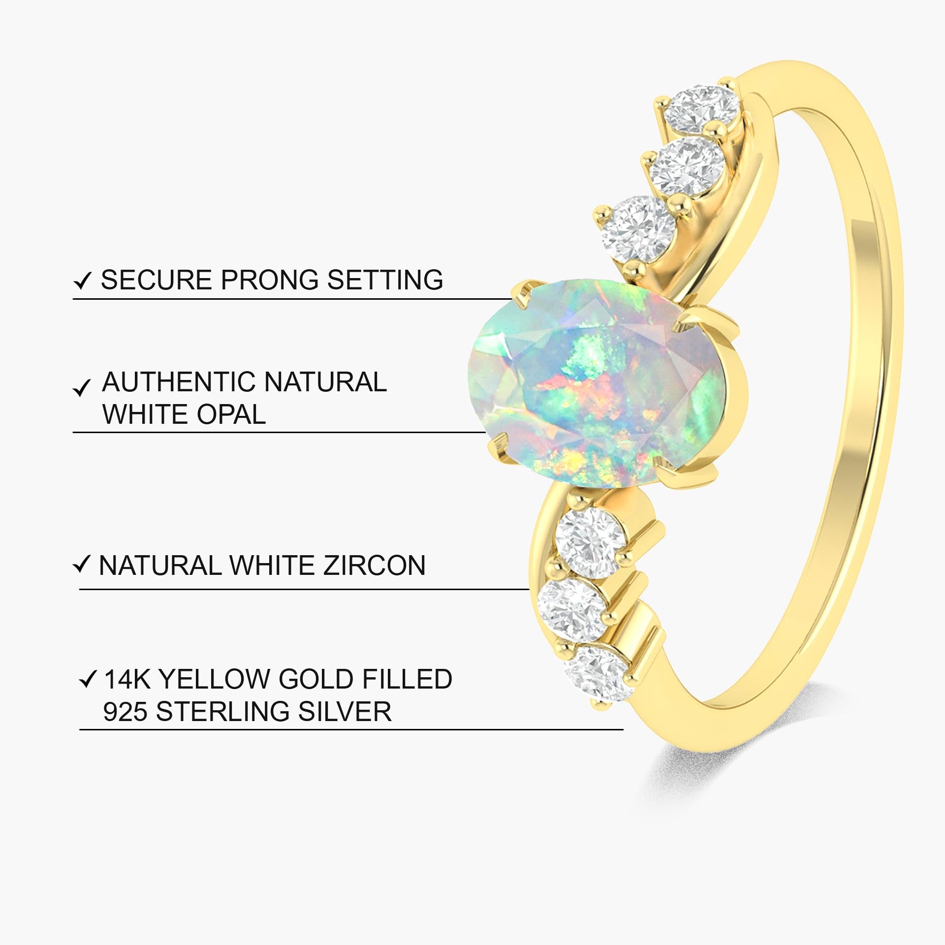 Natural White Opal Solitaire with Accents Ring with Gold Filled & Sterling Silver - Goodstone Jewels