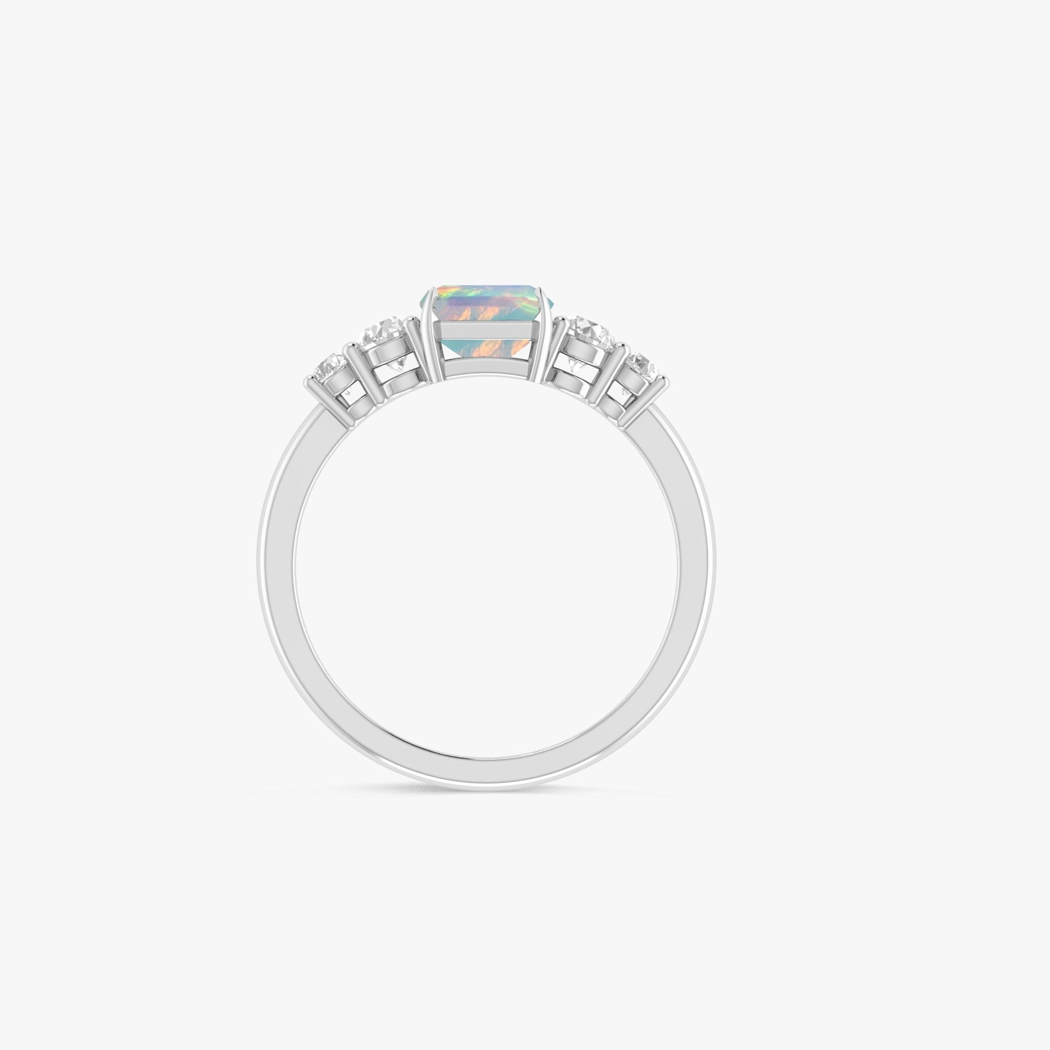 Natural White Opal Square Stone with Side Zircon Statement Ring - Goodstone Jewels