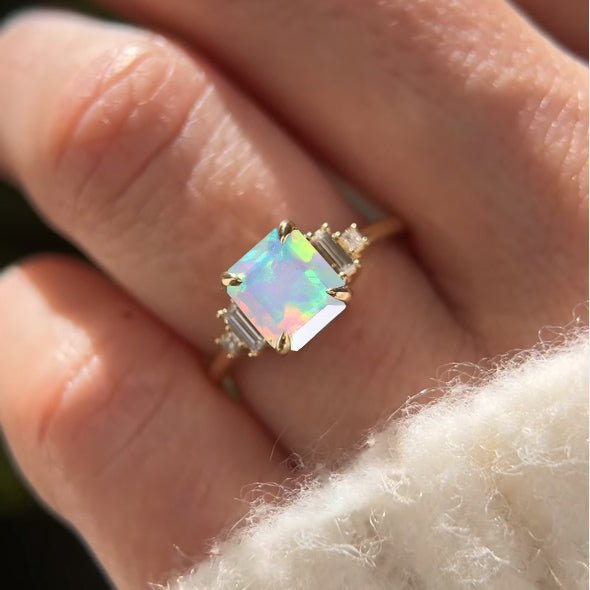 Natural White Opal Statement Ring in Yellow Gold Filled and Sterling Silver - Goodstone Jewels