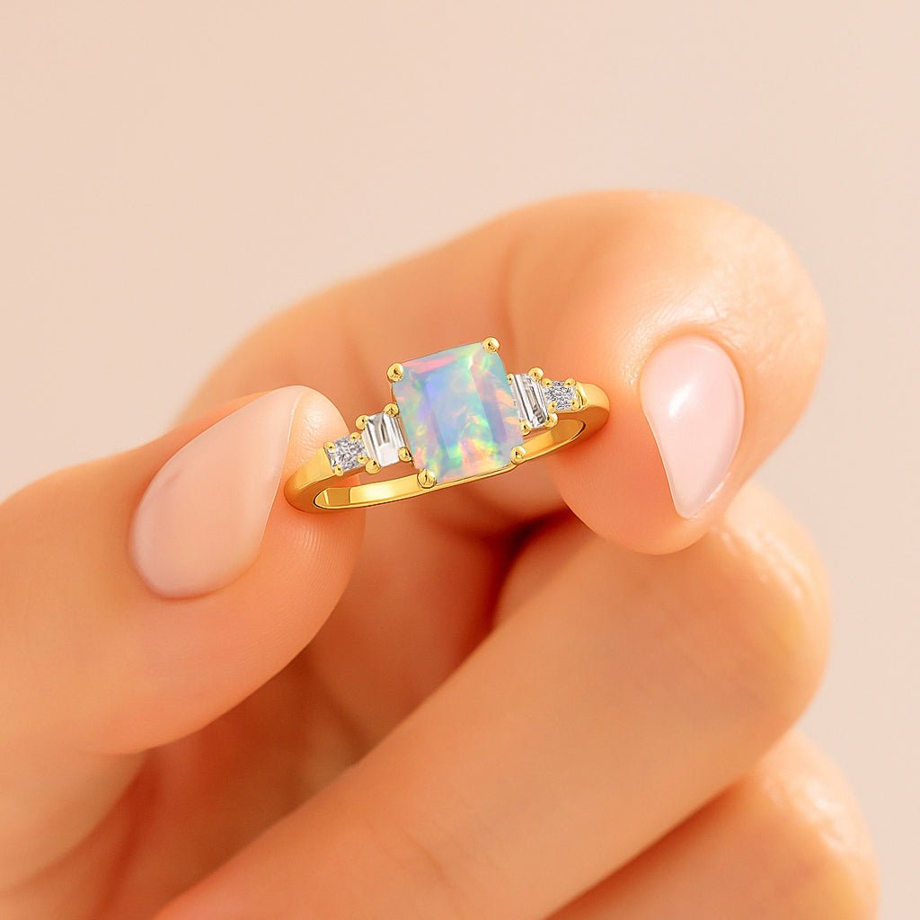 Natural White Opal Statement Ring in Yellow Gold Filled and Sterling Silver - Goodstone Jewels