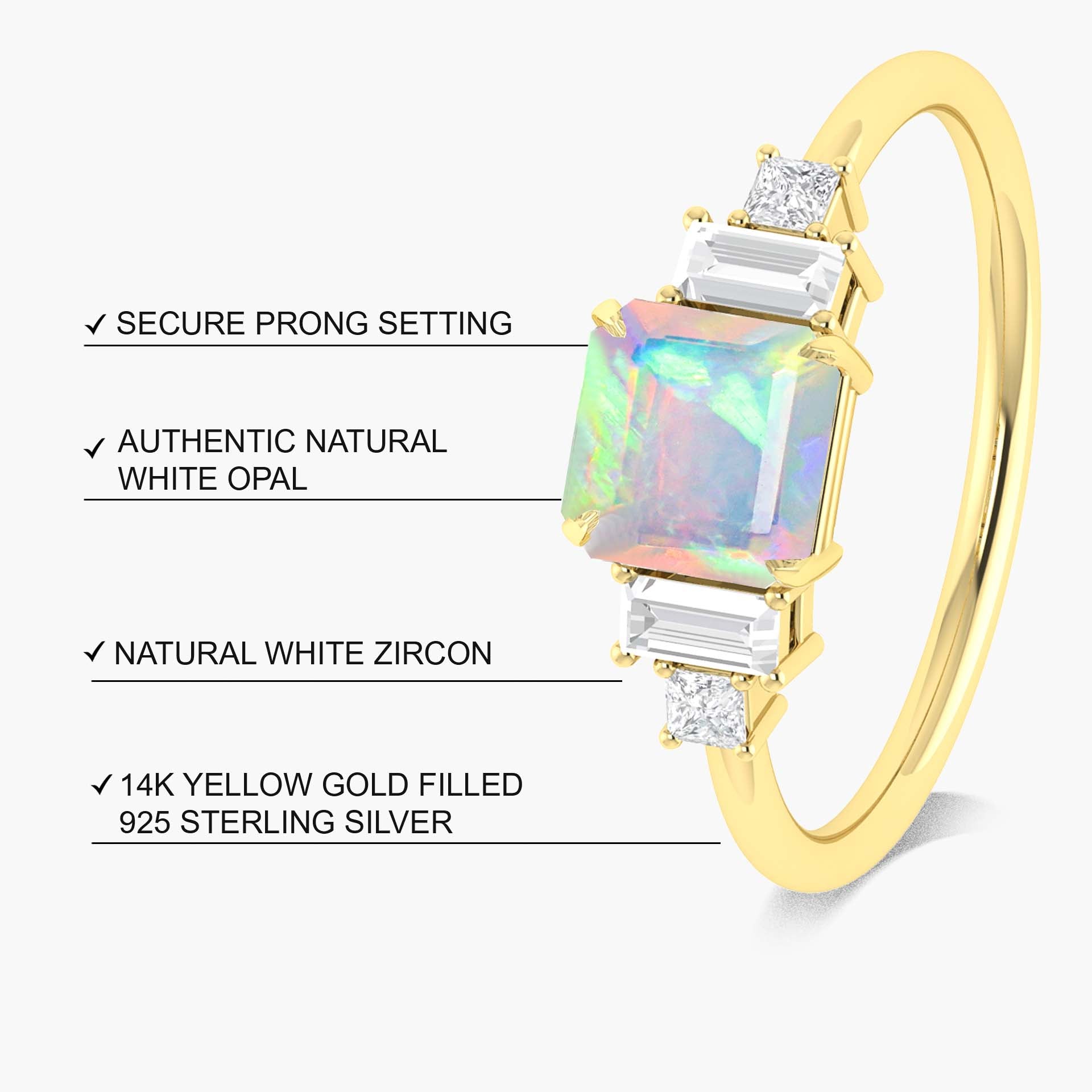 Natural White Opal Statement Ring in Yellow Gold Filled and Sterling Silver - Goodstone Jewels