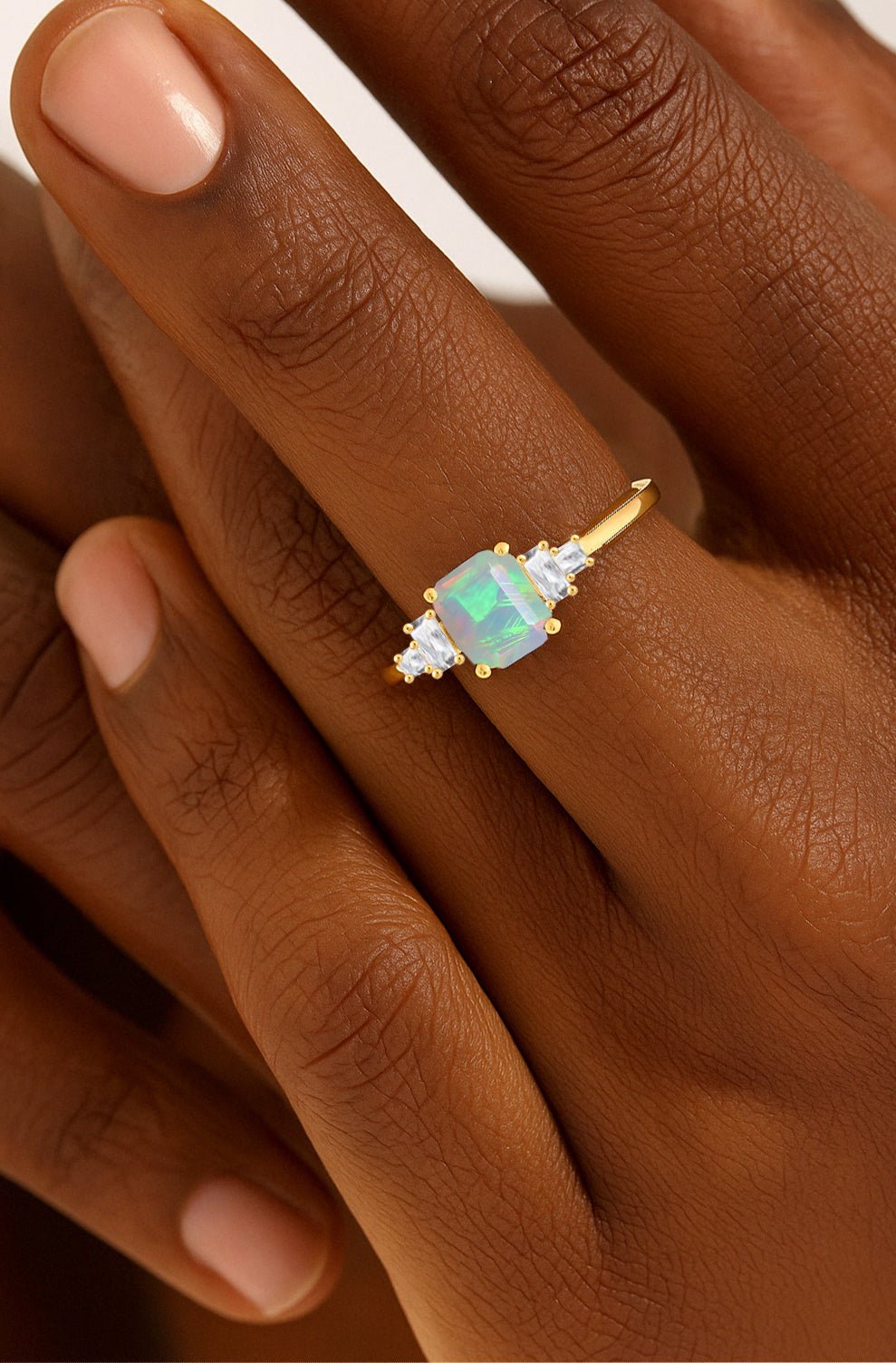 Natural White Opal Statement Ring in Yellow Gold Filled and Sterling Silver - Goodstone Jewels