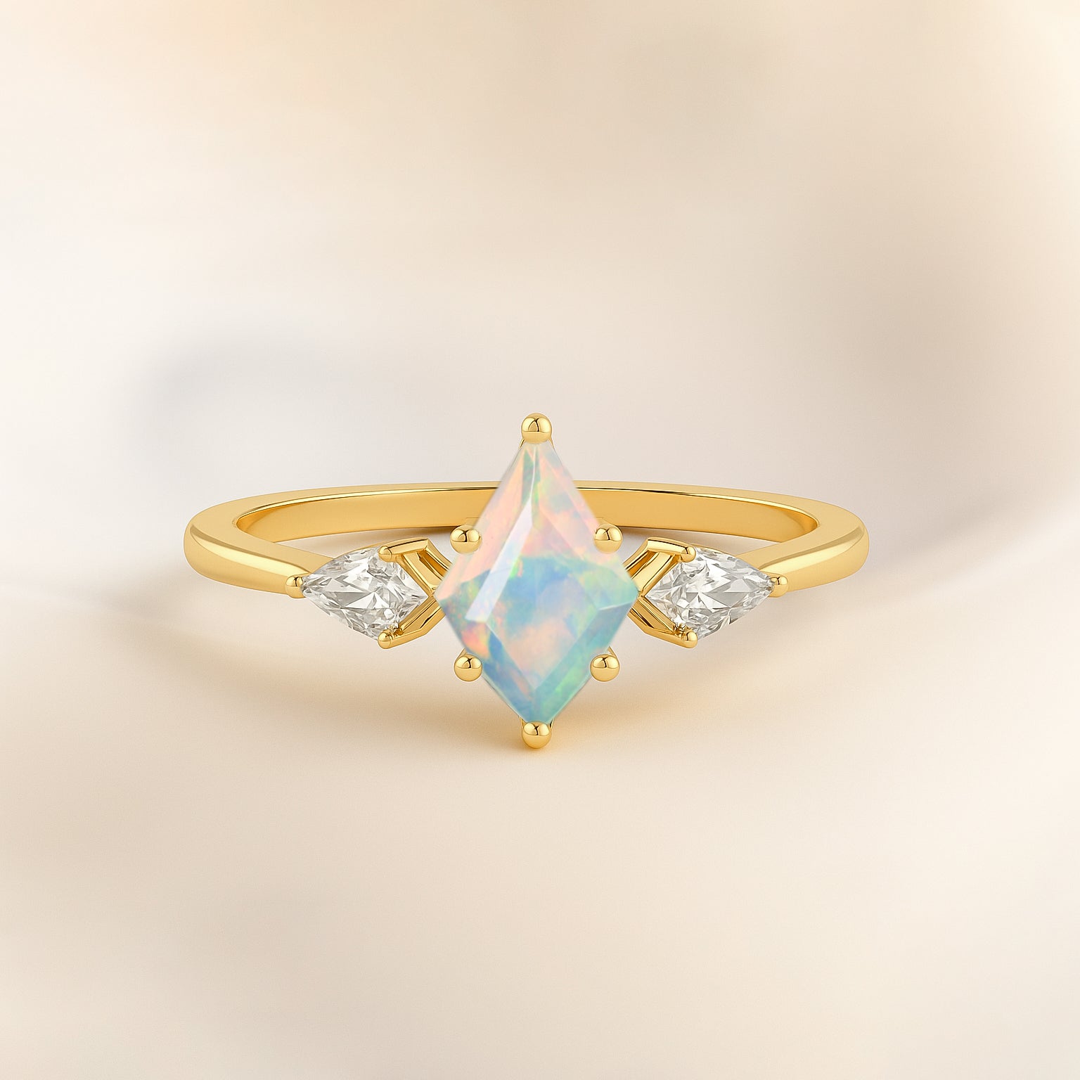 Natural White Opal Three Stone Ring Wedding, Anniversary, Promise Rings - Goodstone Jewels