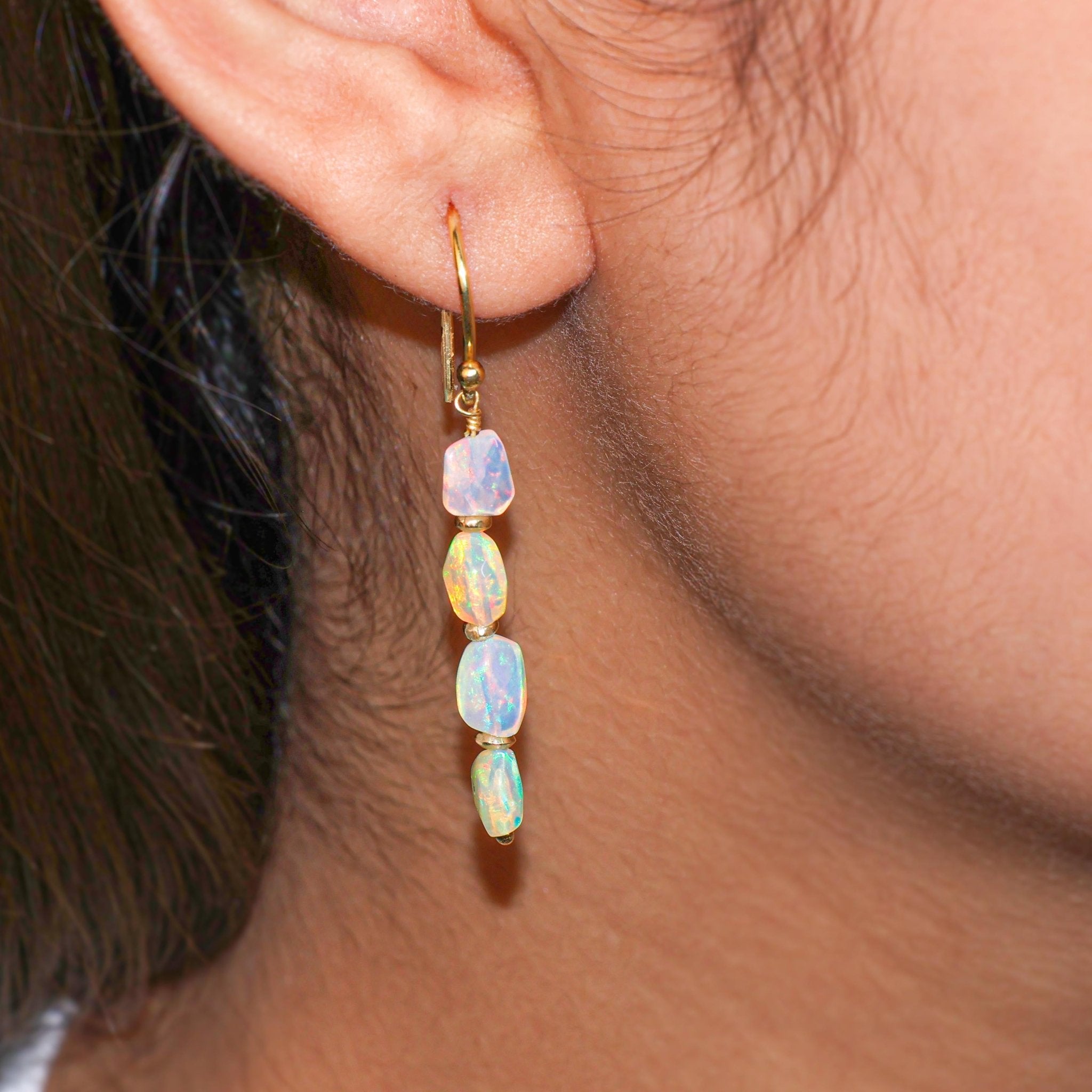 Natural White Opal Tumble Bead Linear Dangle Earrings - Goodstone Jewels