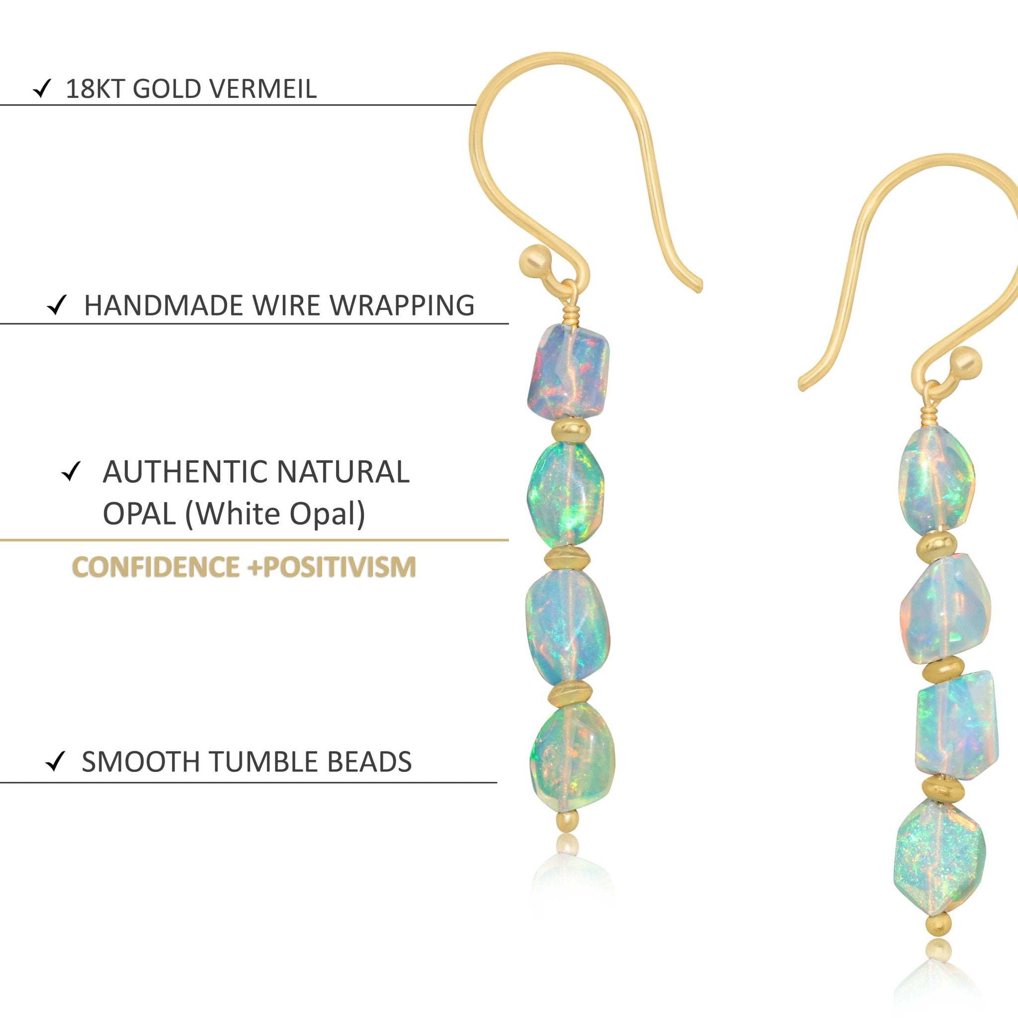 Natural White Opal Tumble Bead Linear Dangle Earrings - Goodstone Jewels