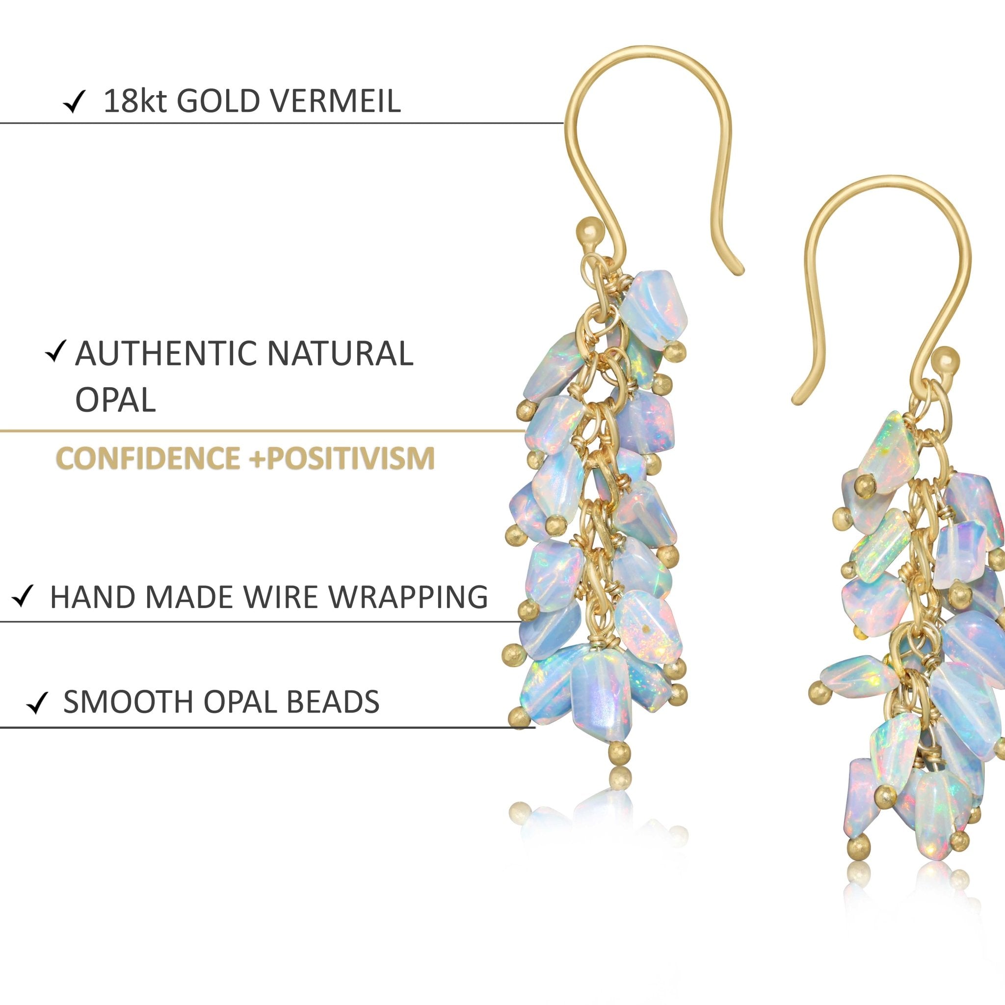 Natural White Opal Tumble Shape Beaded Cluster Earrings - Goodstone Jewels