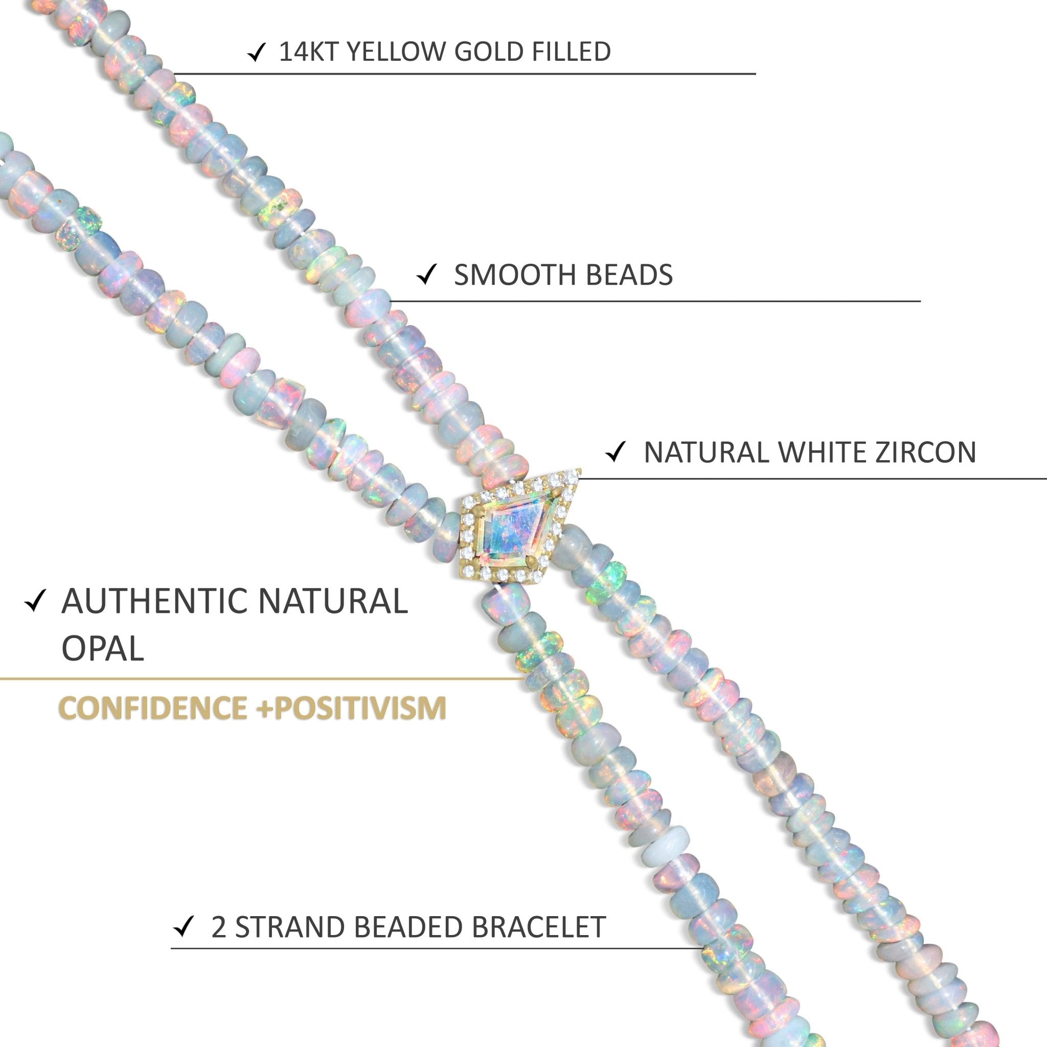 Natural White Opal Two - Strand Kite Charm Beaded Bracelet - Goodstone Jewels