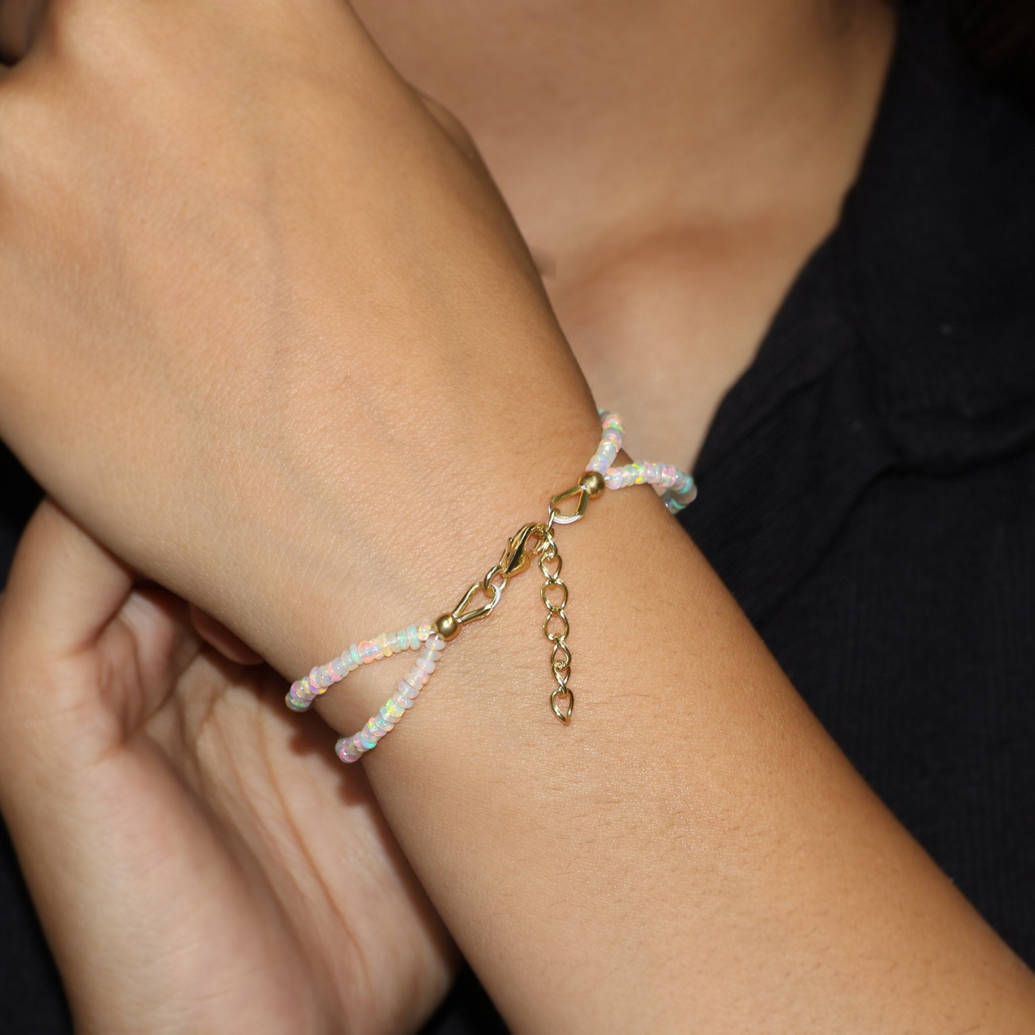 Natural White Opal Two - Strand Kite Charm Beaded Bracelet - Goodstone Jewels