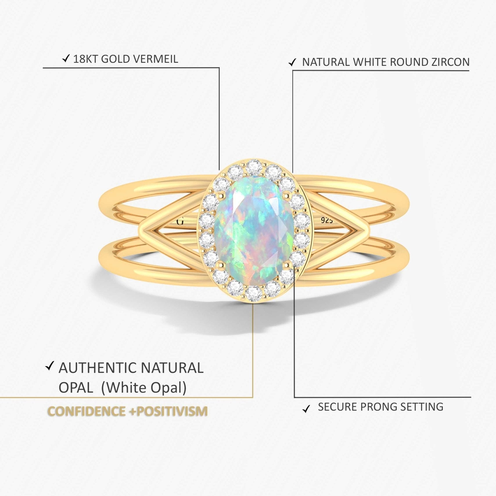 Natural White Opal & White Zircon Stackable Halo Ring - Goodstone Jewels